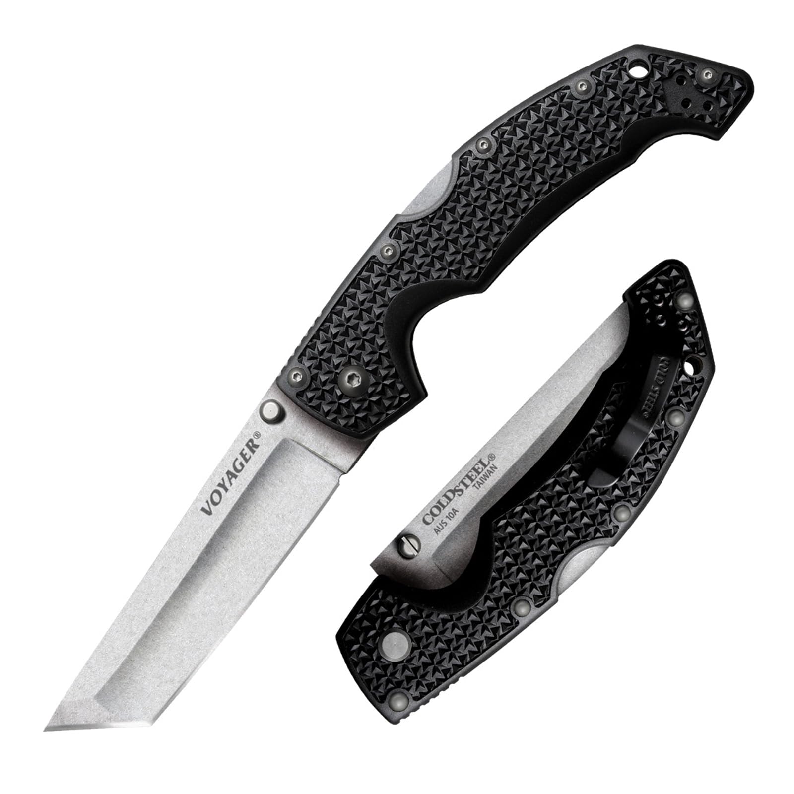 Cold Steel Large Voyager 4" AUS10A Tanto Point Razor-Sharp Blade 5.25" Griv-Ex Handle Everyday Carry Tactical Folding Knife w/Tri-Ad Lock