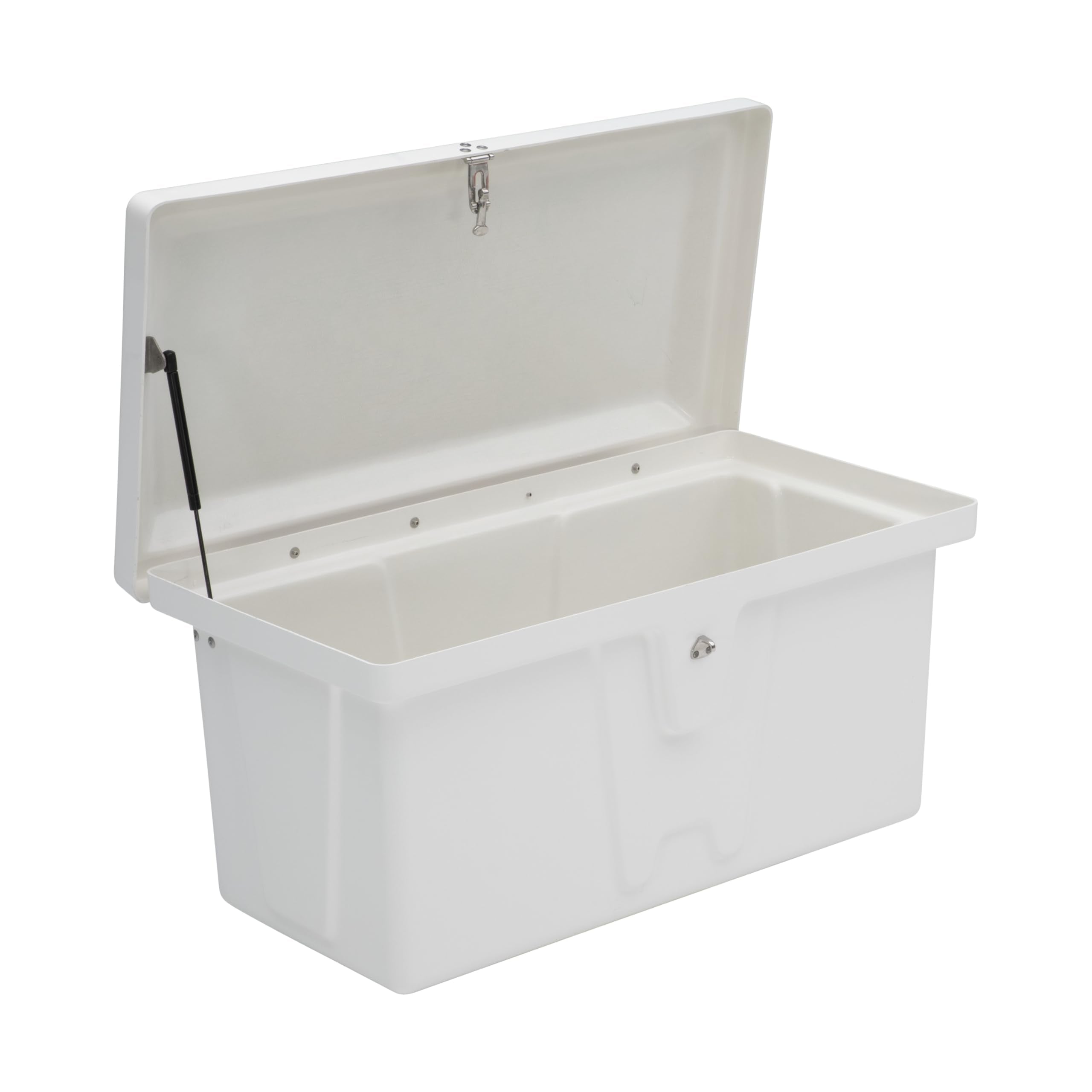 Taylor Made Low-Profile Stow 'N Go Fiberglass Dock Box, White (20" H x 40" W x 19" D) – Fiberglass construction, UV gelcoat finish, stainless steel lockable latch and hardware – 2020108640