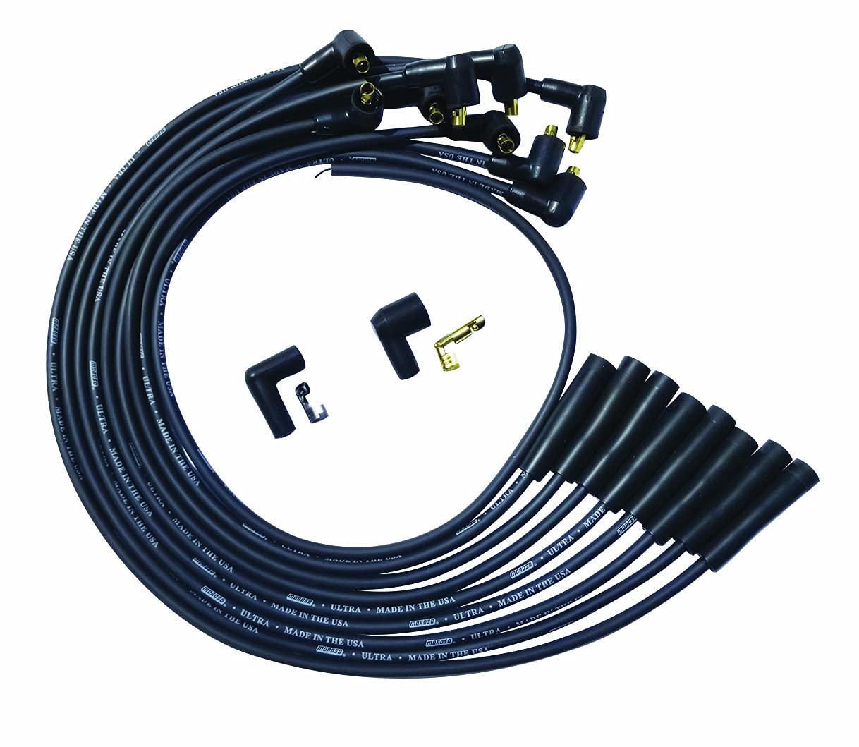 Moroso Ultra Series Black Spark Plug Wires, Big Block Chevy, Routing Over Valve Cover, Straight Plug Ends, Non HEI Distributor