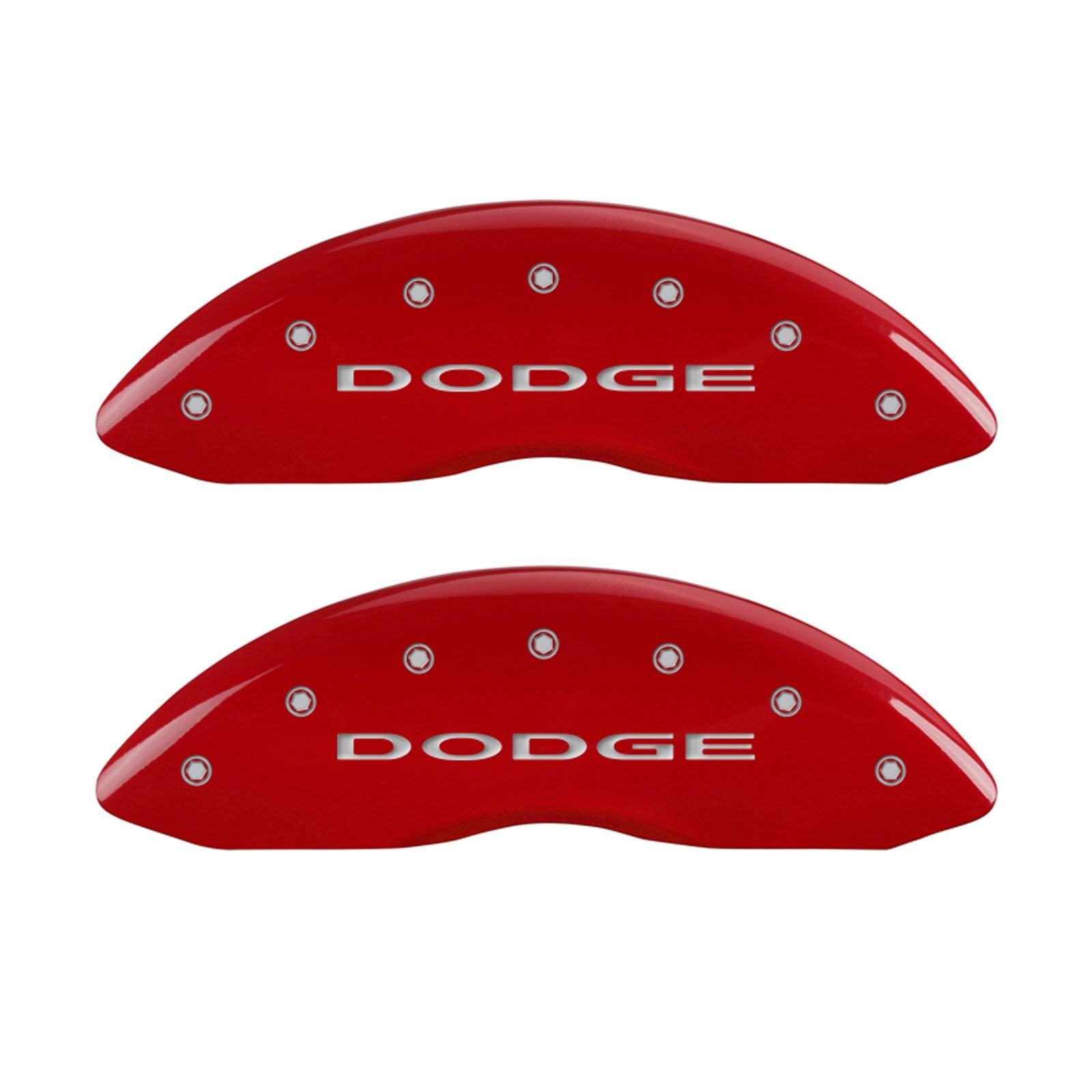 Caliper Covers MGP 12088SDD4RD (Red Powder Coat Finish, Engraved Front and Rear: With out stripes/Dodge, Silver Characters, Set of 4)