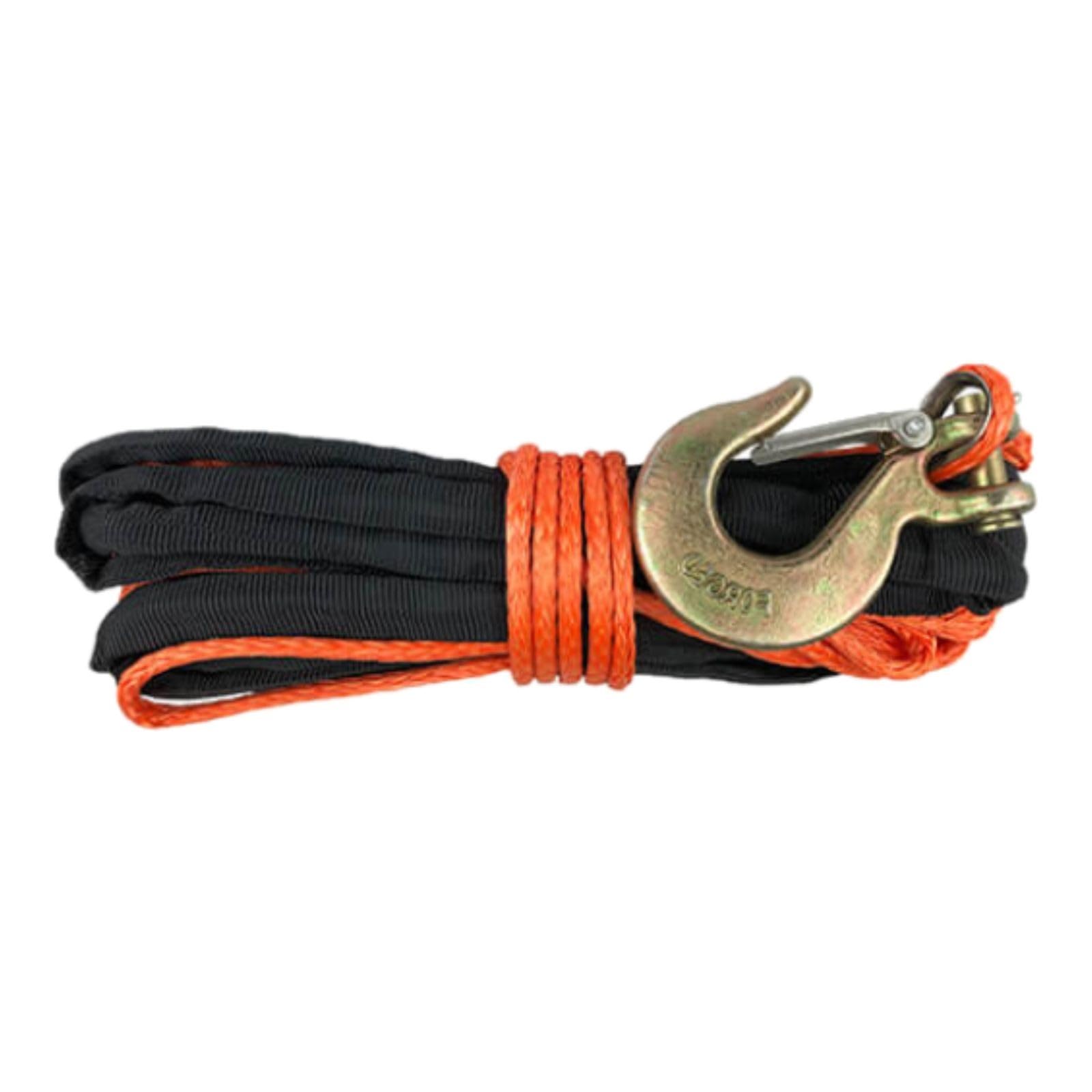 Mile Marker 19-52316-50 Synthetic Rope ATV Assembly with Hook Single Orange & Black 3/16" x 50' for ATV Winches 2,500 – 3,500 lbs. - Breaking Force of 4,600 lbs.