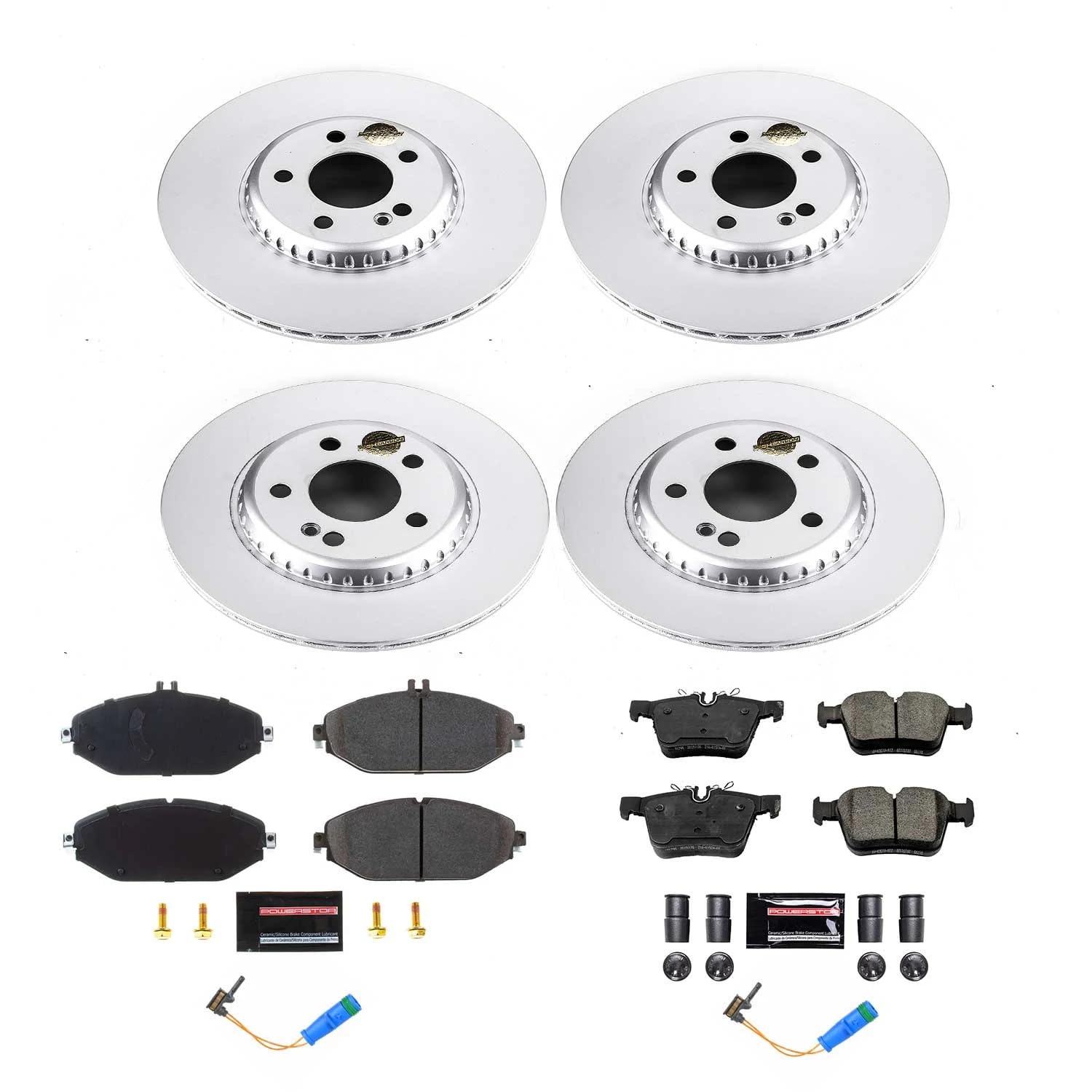 Power Stop Z23 Coated Rotor Kit-CRK8546 Front and Rear Coated Brake Rotors, Carbon Ceramic Pads For Mercedes-Benz C300 2015-2016, Mercedes-Benz C300 2019-2021 [Model Specific]