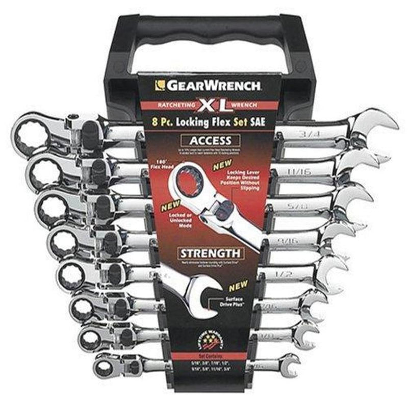12 Pt. GEARWRENCH XL Locking Flex Head 8 Pc. Ratcheting Combination Wrench Set, SAE - 85798