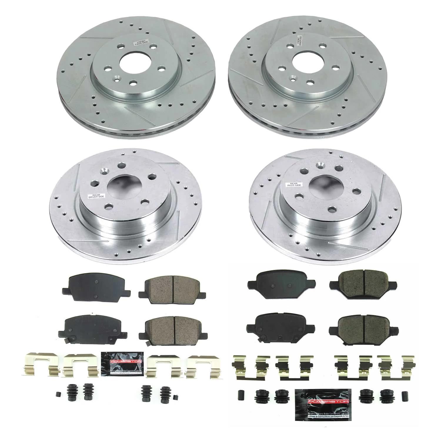 Power Stop K8505, Front and Rear Z23 Brake Kit-Drilled/Slotted Rotors & Carbon Ceramic Brake Pads For Buick Encore 2018-2022, Chevrolet Trax 2018-2022 [Model Specific]