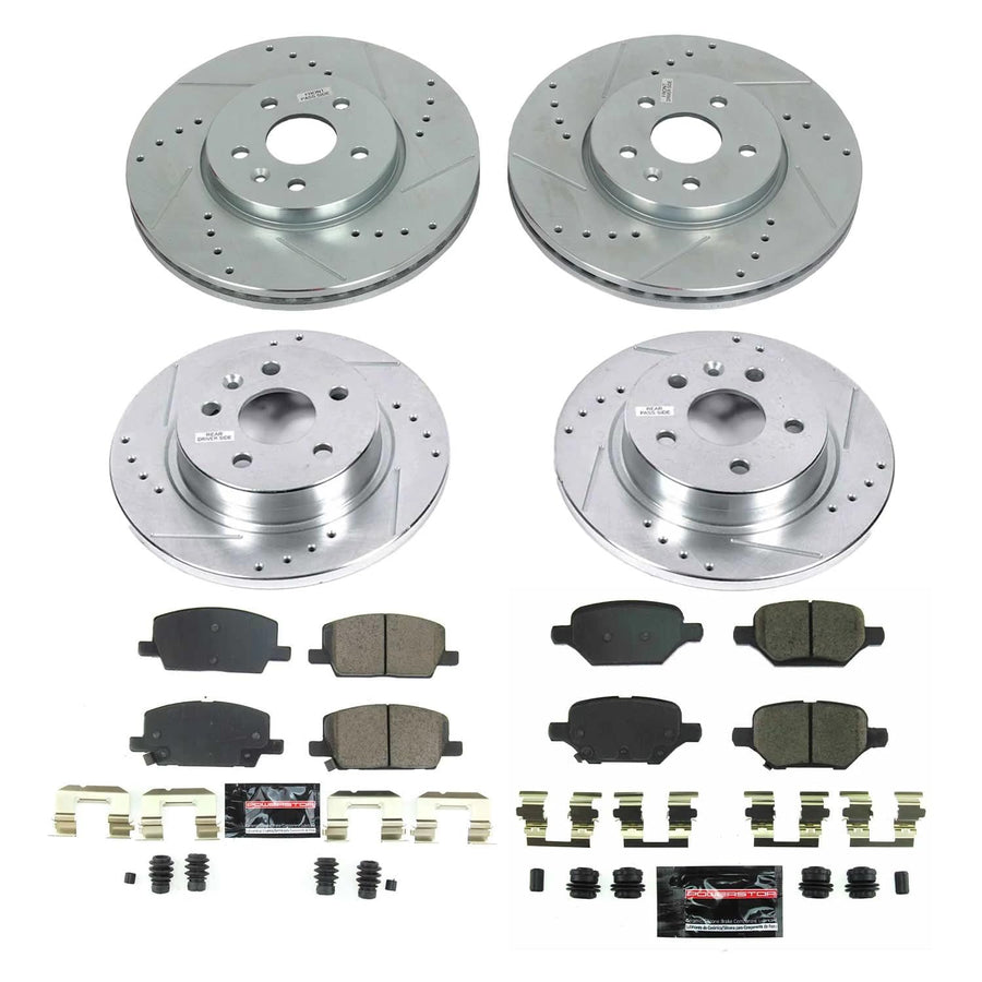 Power Stop K8505, Front and Rear Z23 Brake Kit-Drilled/Slotted Rotors & Carbon Ceramic Brake Pads For Buick Encore 2018-2022, Chevrolet Trax 2018-2022 [Model Specific]