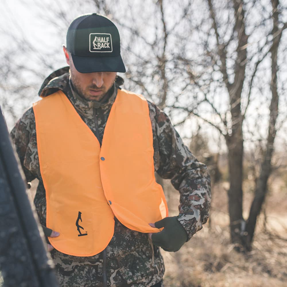 Hunter Half Rack Blaze Orange Hunting Vest - Soft & Silent Cotton/Poly Blend Hunting Safety Vest - w/Elastic Side Panels for Comfort - Dual Snap Hunting Vest for Men - Hand Washable - Hunters Orange
