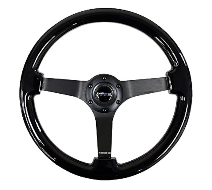 NRG Innovations Reinforced NRG-RST-036BK-BK Steering Wheel - Classic Black Wood Grain Wheel (3" Deep), 350mm, 3 Solid Spoke Center in Black Chrome