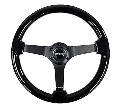 NRG Innovations Reinforced NRG-RST-036BK-BK Steering Wheel - Classic Black Wood Grain Wheel (3" Deep), 350mm, 3 Solid Spoke Center in Black Chrome