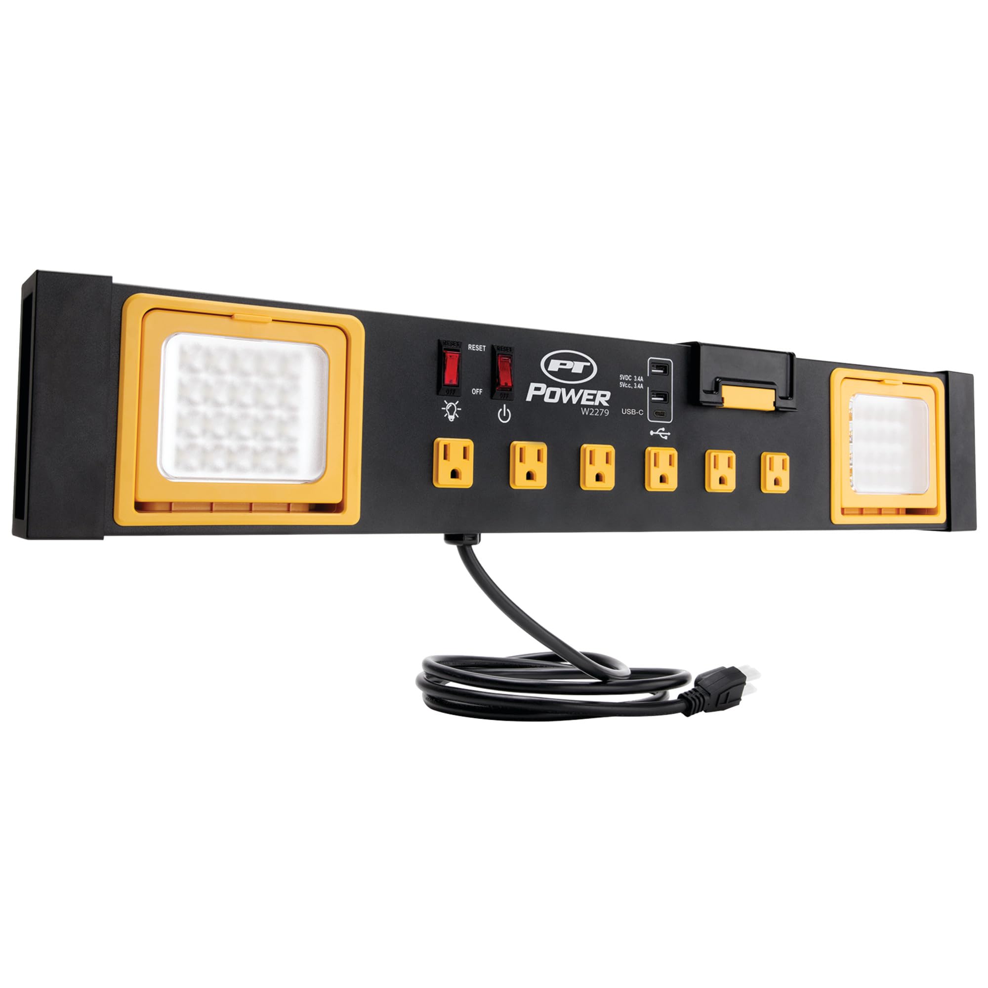 Power Station Performance Tool W2279 Commercial Grade with 6 Outlets, 2 USB Ports, Built-In Cradle, and LED Lights, Ideal for Workshops and Garages