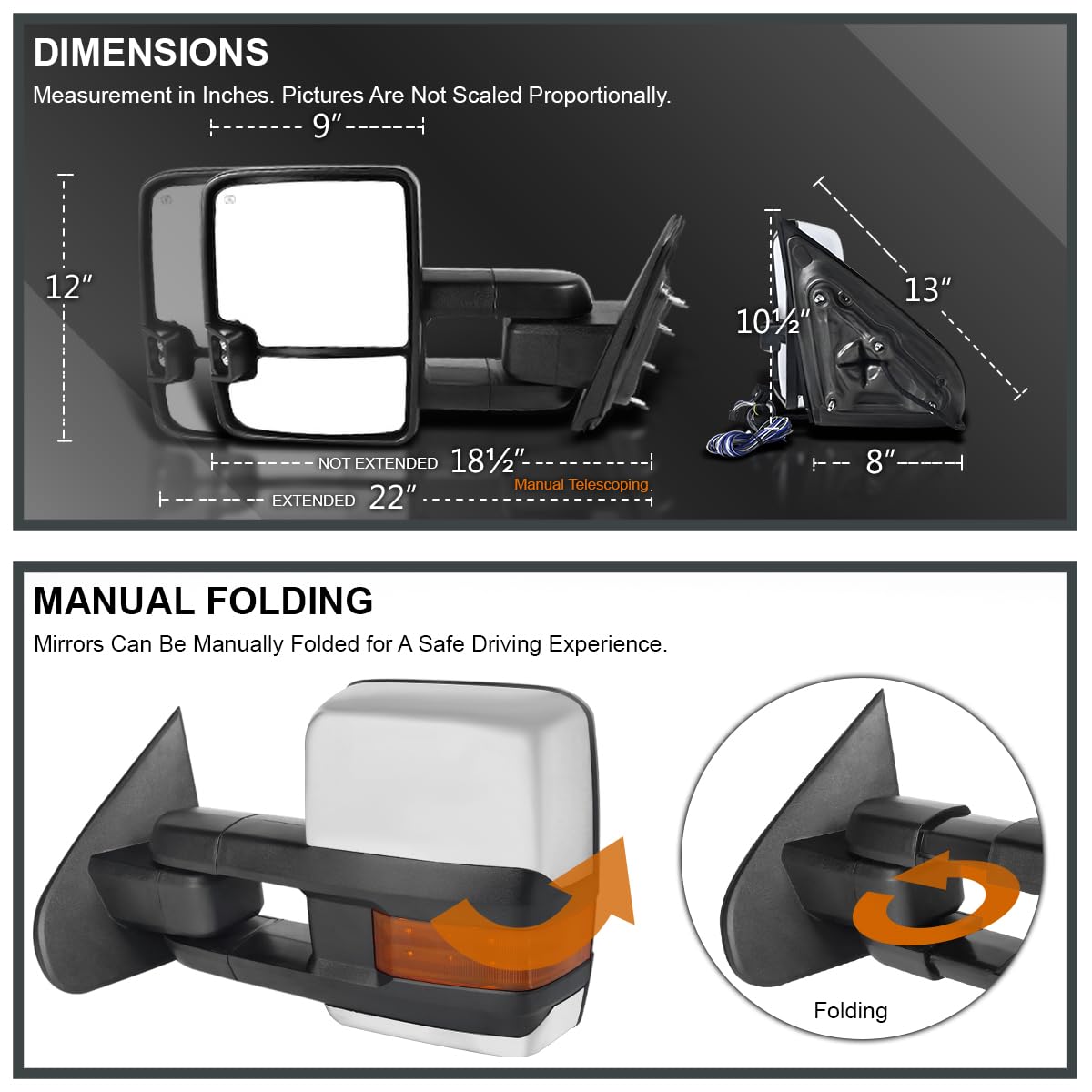 Spec-D Tuning Power Chrome Heated LED Signal w/Temp Sensor Towing Mirrors Compatible with 2014-2018 Chevy Silverado GMC Sierra Left + Right Pair
