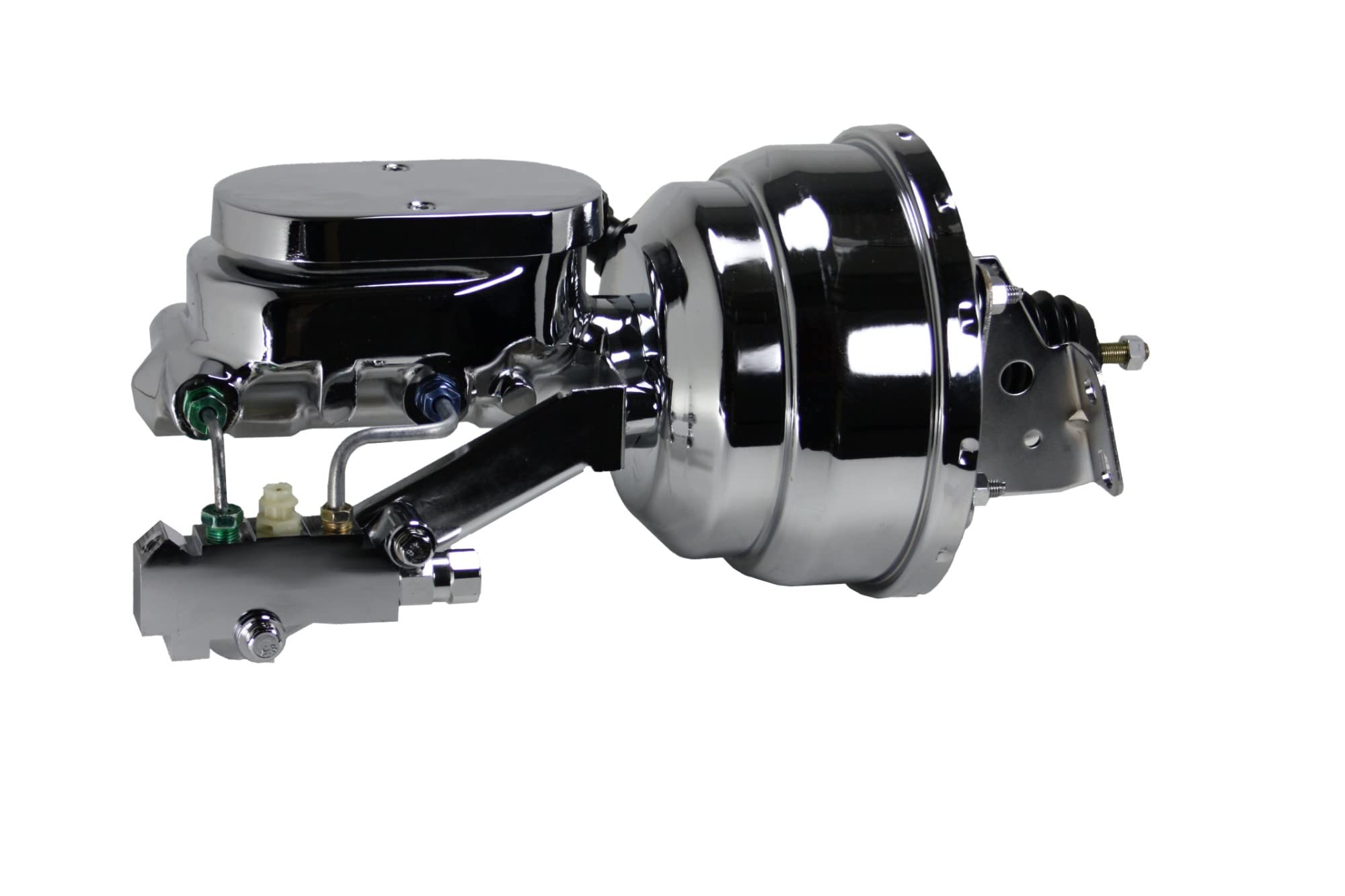 8 Inch LEED BRAKES Dual Power Booster, 1-1/8 Inch Bore Flat Top Master, Side Mount Valve, Disc/Drum (Chrome)