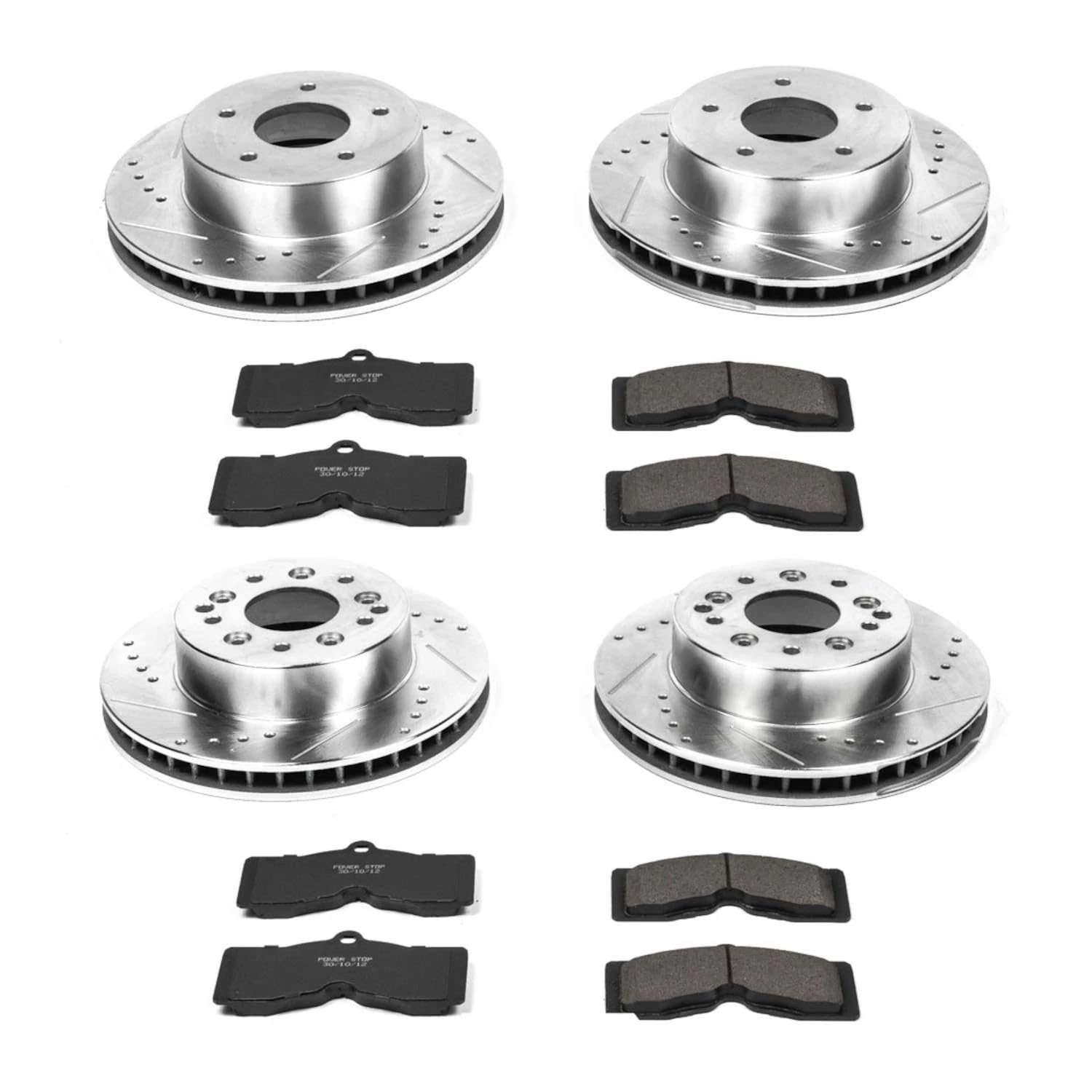 Power Stop K2597 Z23 Carbon Fiber Brake Pads Front and Rear with Drilled & Slotted Brake Rotors Kit For Chevrolet Corvette 1963-1982 [Model Specific]