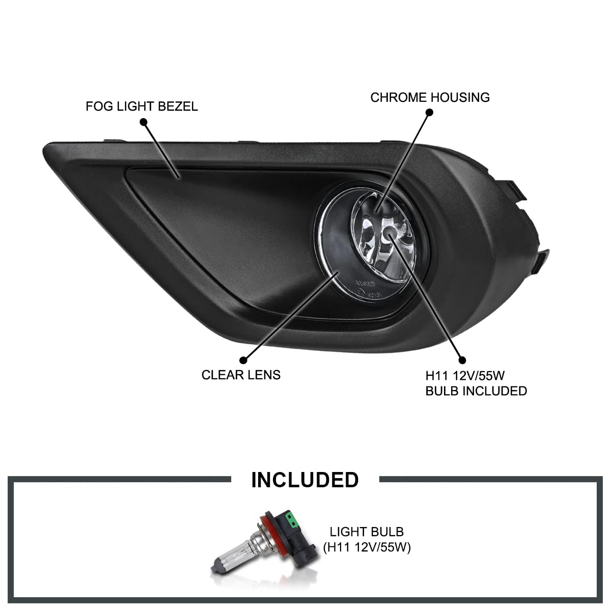 Fog Lights Clear Lens + H11 Bulbs Included SPEC-D TUNING Compatible with 2014-2016 Subaru Forester 2.5I L+R Pair Assembly