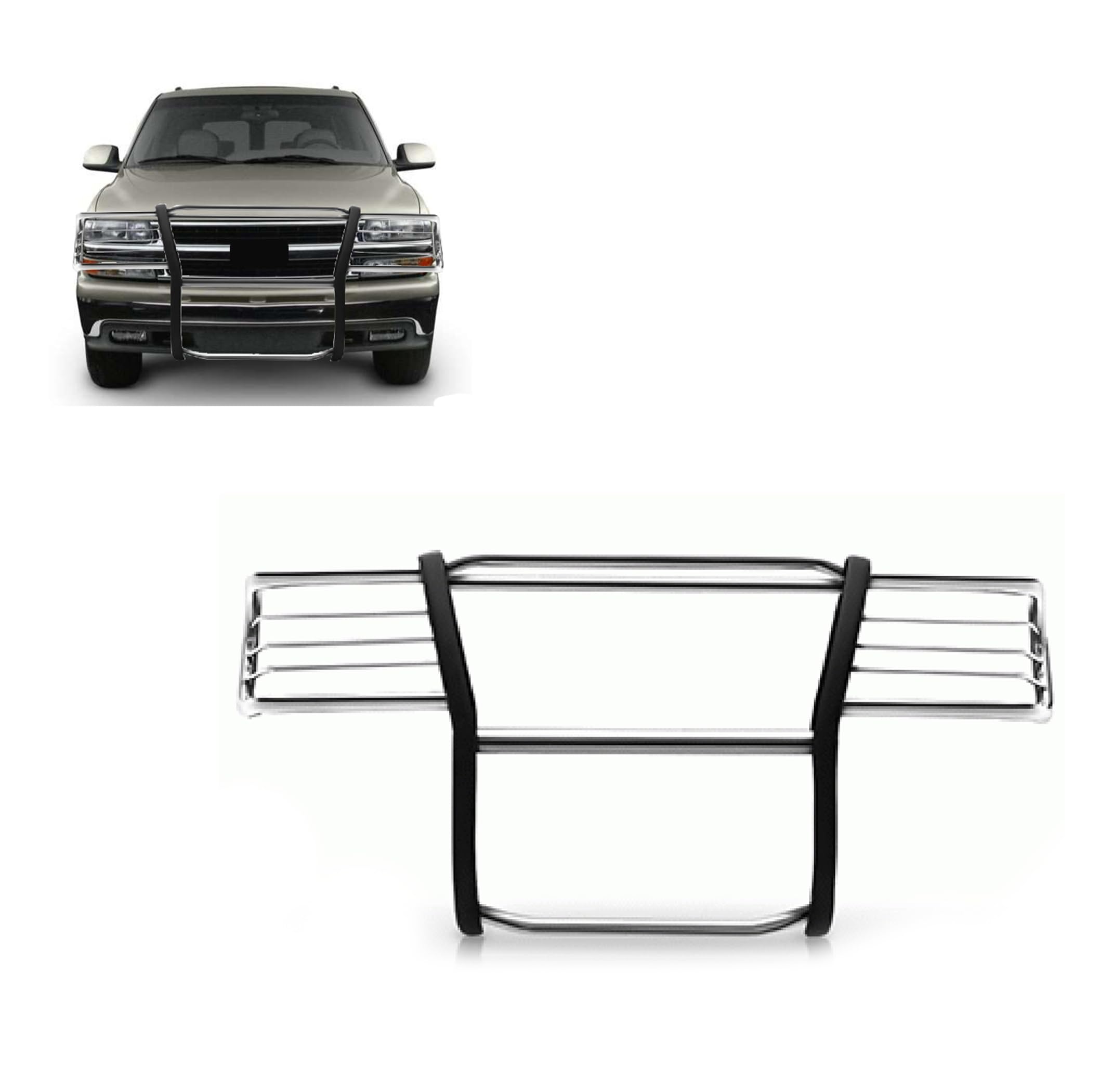 Bumper Guard Modular S/S Black Horse Grille Compatible with 1999-2002 Silverado 1500|00-06 Suburban 1500|2000-2006 Tahoe|00-06 GMC Yukon|2000-2006 GMC Yukon XL 1500-17GT23MSS