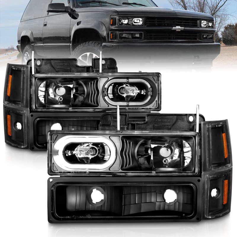 ANZO Crystal Headlights 88-98 Chevrolet C1500 Black Housing w/Signal and Side Marker Lights (111507)