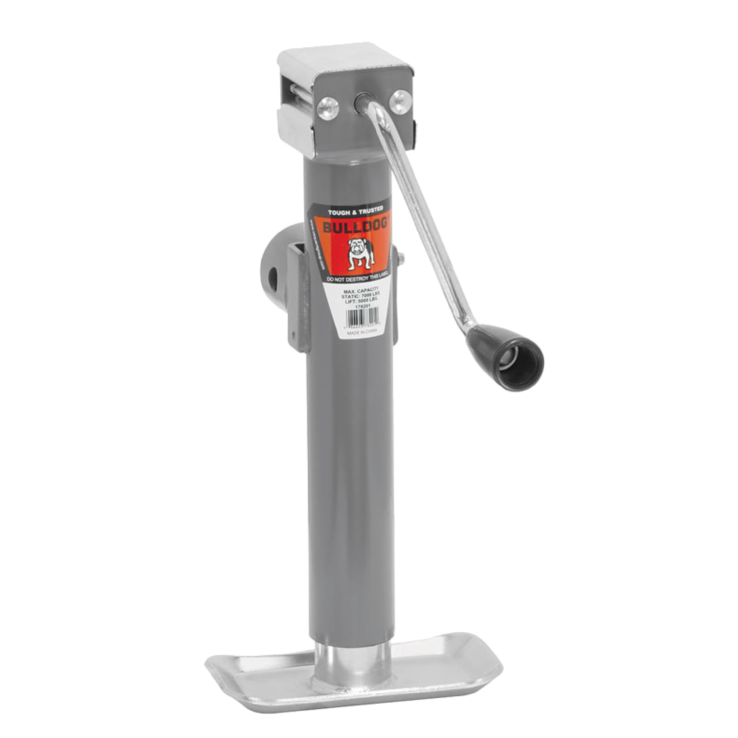 Round Bulldog Trailer Jack, Side Mount, 5,000 lbs. Lift Capacity, Sidewind, Weld-On, 10 Inch Travel