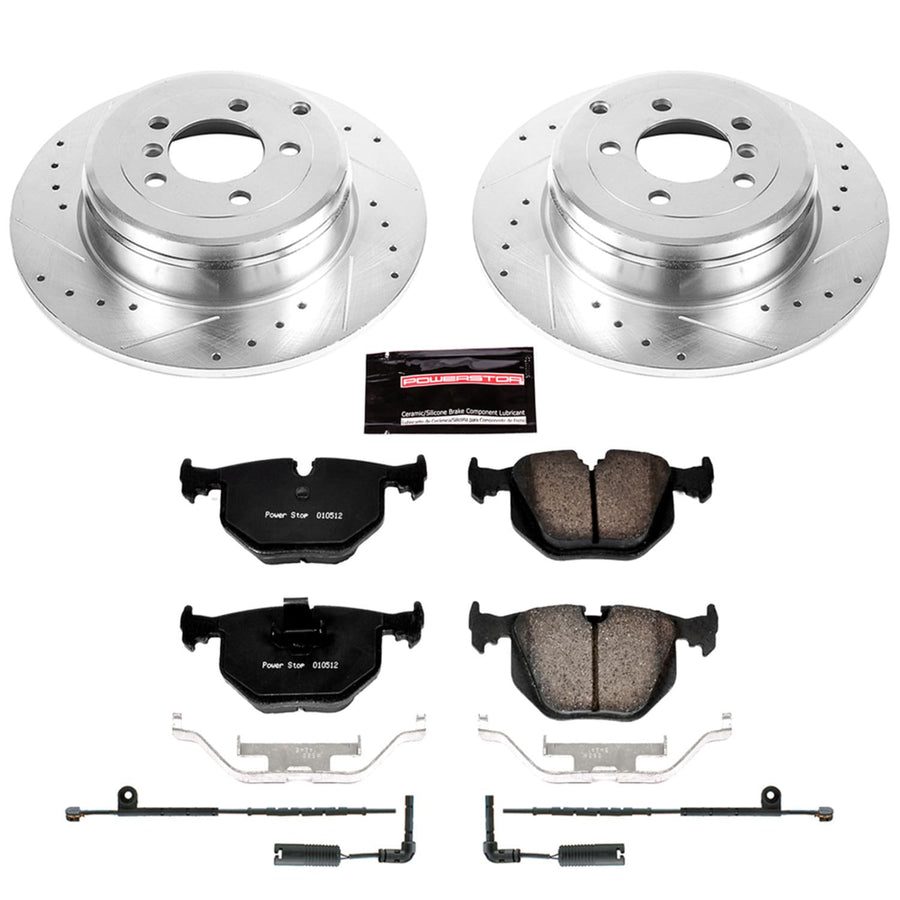 Power Stop K5742 Z23 Carbon Fiber Brake Pads Rear with Drilled & Slotted Brake Rotors Kit For Land Rover Range Rover 2003-2005 [Model Specific]
