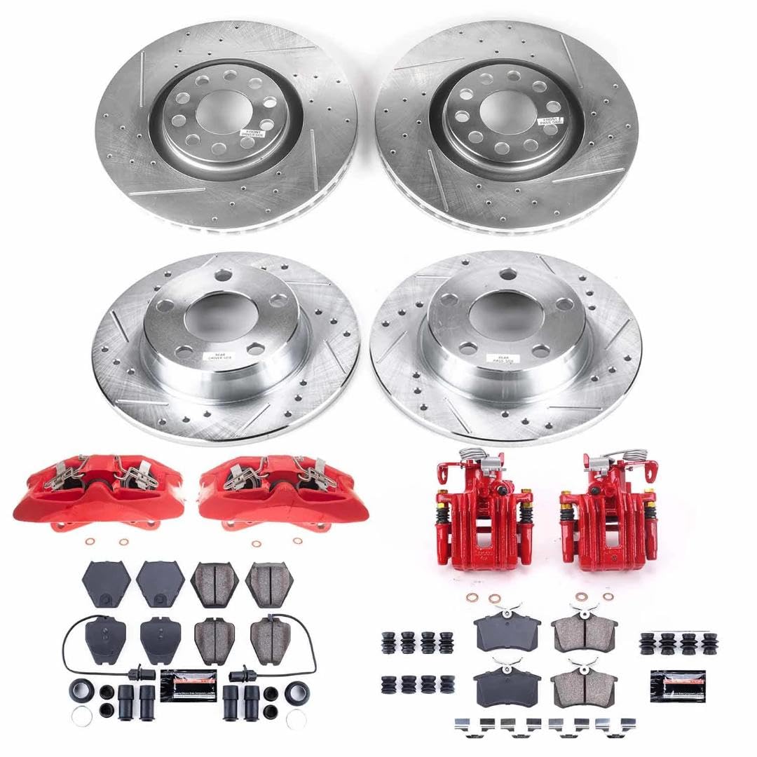 Power Stop Z23 KC889 Front and Rear Brake Caliper Kit-Brake Rotors, Carbon Ceramic Brake Pads, Calipers For Audi Allroad Quattro 2001-2005 [Model Specific]