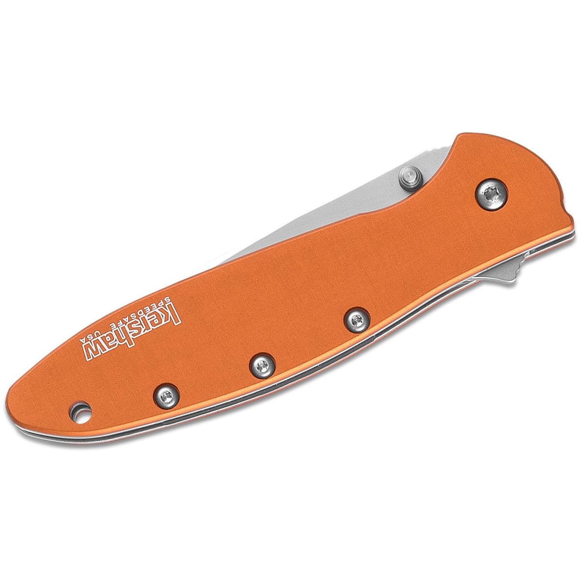 Orange Kershaw Leek Pocket Knife (1660OR), 3 Bead-Blasted High-Performance Sandvik 14C28N Steel Blade, Orange Anodized Aluminum Handle, SpeedSafe Assisted Opening, Liner and Tip Lock Slider; 2.4 OZ