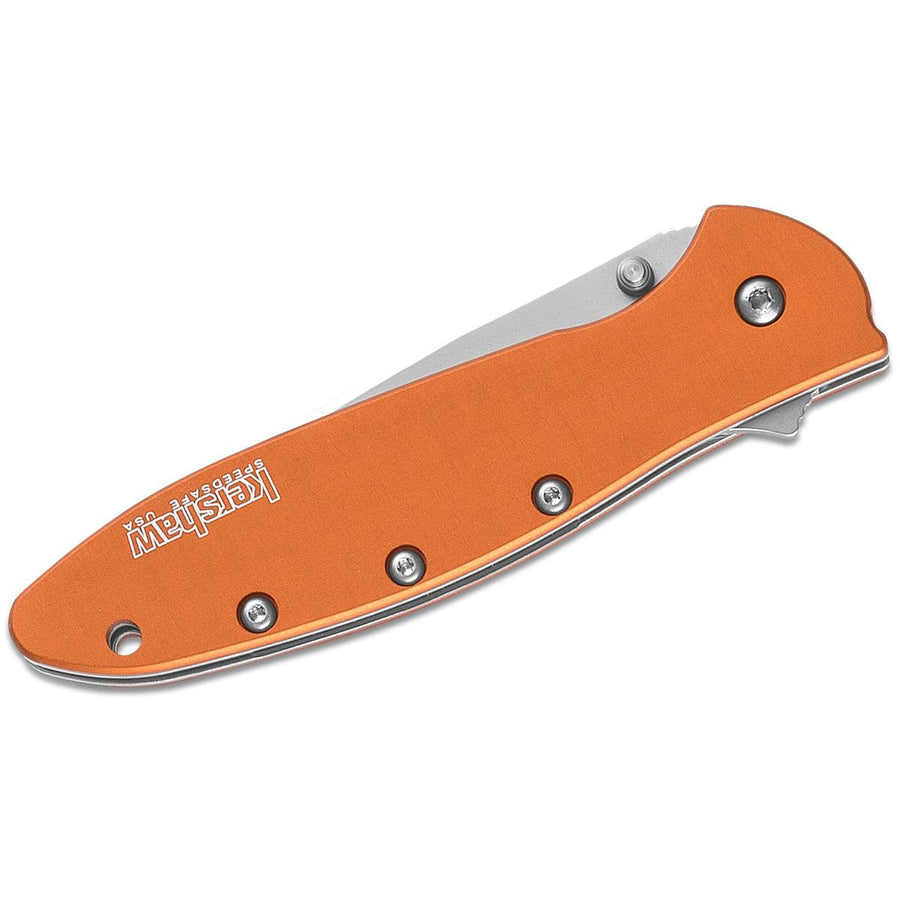 Orange Kershaw Leek Pocket Knife (1660OR), 3 Bead-Blasted High-Performance Sandvik 14C28N Steel Blade, Orange Anodized Aluminum Handle, SpeedSafe Assisted Opening, Liner and Tip Lock Slider; 2.4 OZ