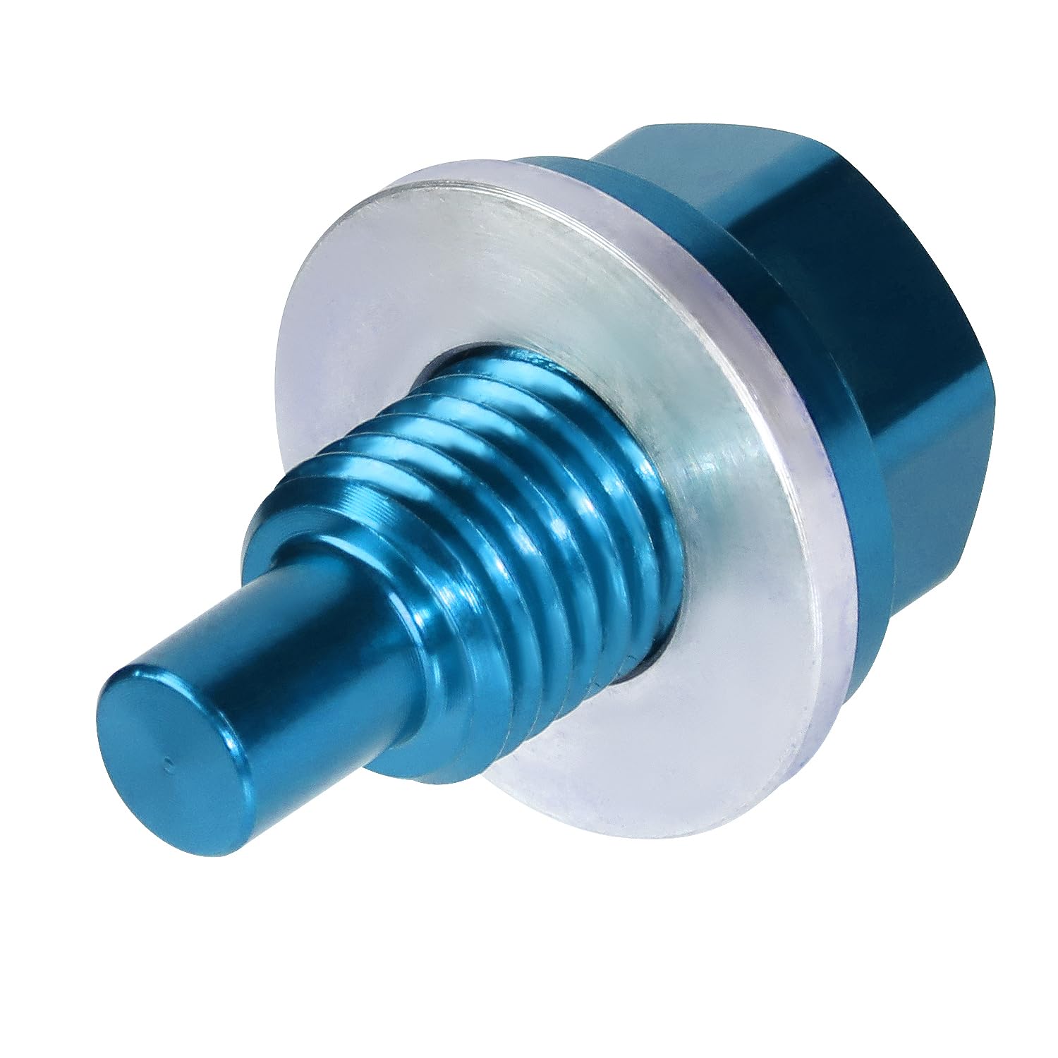Magnetic Oil Drain Plug NRG Innovations, M12 X 1.5 Thread Size Engine Oil Drain Nut w/Washer, Blue, T-6061 Aluminum w/Stainless Steel Internal Magnet, NRG-NOP-400BL