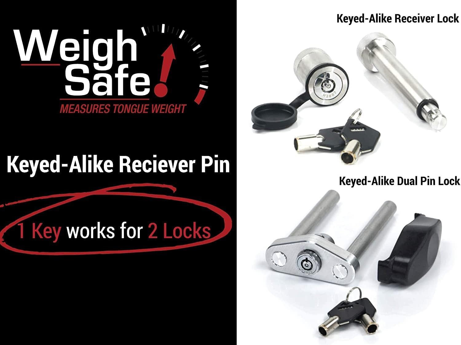 Weigh Safe Adjustable Hitch Trailer Ball Mount, 10" Adjustable Drop Hitch for 3" Receiver w/ 2 pc Keyed Alike Lock Set, Heavy Duty Aluminum Trailer Tow Hitch w/ Stainless Steel Tow Balls, 21,000 GTW