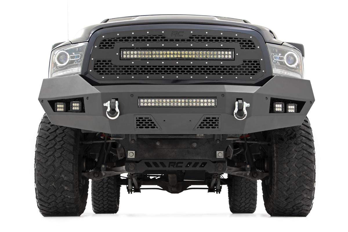 Rough Country Front Heavy Duty LED Bumper for Ram 1500 (2013-2018) Ram 1500 - Quad 2" LED Cubes, 20" LED Light Bar