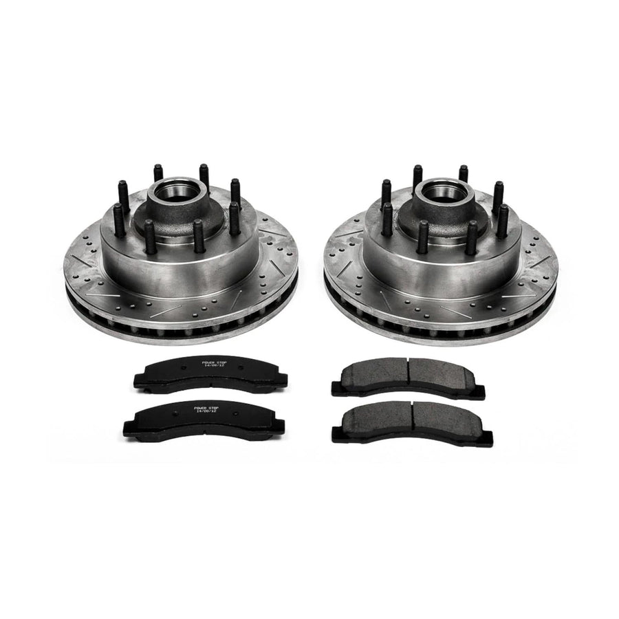 Power Stop K1891 Z23 Carbon Fiber Brake Pads with Drilled & Slotted Brake Rotors Kit For Ford F-250 Super Duty 1999-2001, Ford F-350 Super Duty 1999-2002 [Model Specific]