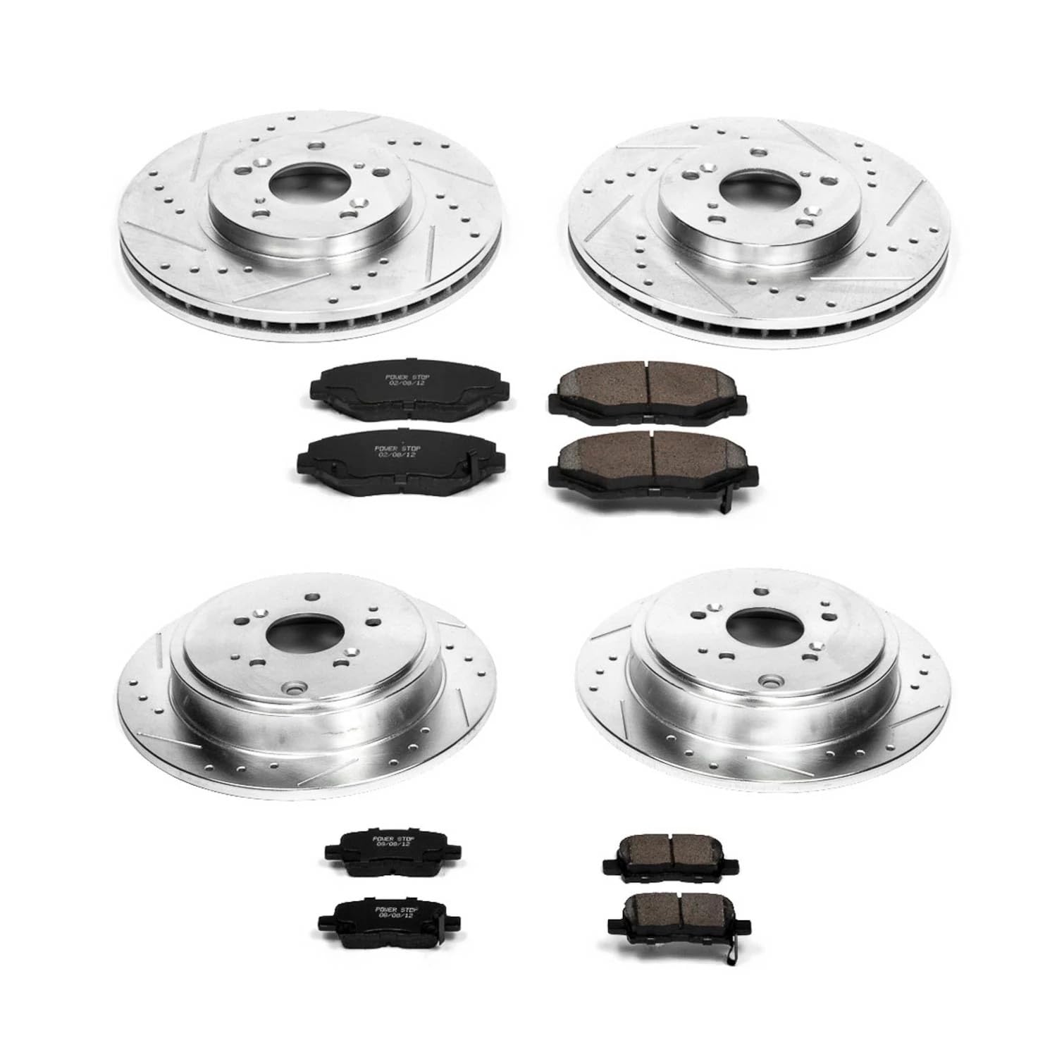 Power Stop K2303 Z23 Carbon Fiber Brake Pads Front and Rear with Drilled and Slotted Brake Rotors Kit For 2003 2004 2005 2006 2007 2008 Honda Pilot