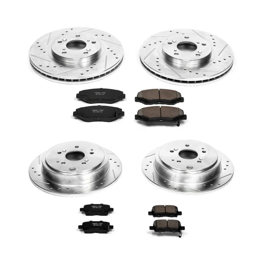 Power Stop K2303 Z23 Carbon Fiber Brake Pads Front and Rear with Drilled and Slotted Brake Rotors Kit For 2003 2004 2005 2006 2007 2008 Honda Pilot