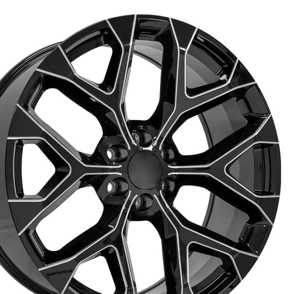 24 Inch OE Wheels CV98B Rim Fits Silverado 1500 Snowflake Style 6x139.7 24x10 Gloss Black with Milled Edge - Hollander 5668 (1)
