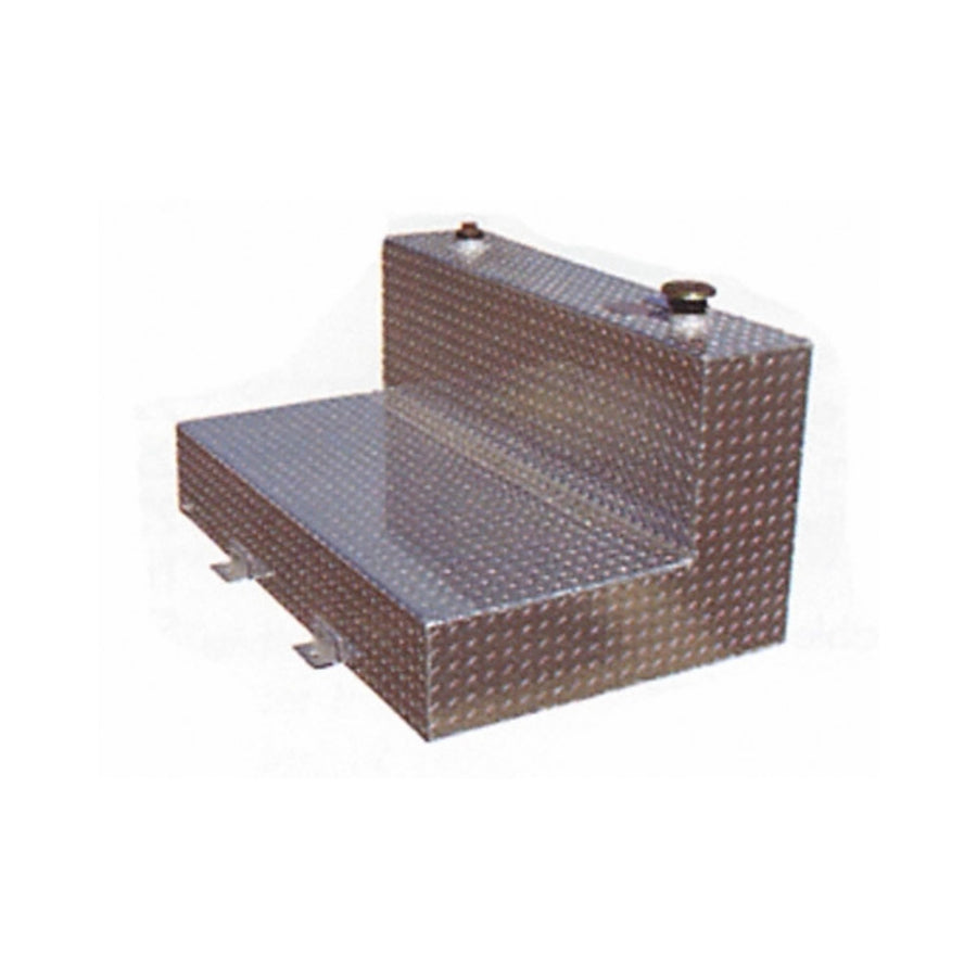 75 Gallon TrailFX L-Shape Liquid Transfer Tank Diesel/Water Diamond Plate Aluminum 27 Inch Length 48 Inch Width 24 Inch Height Lockable Cap For Full-Size Trucks TrailFX 210851