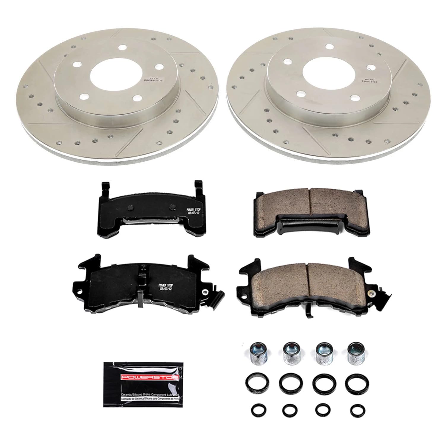 Power Stop K4761 Z23 Rear Carbon Fiber Brake Pads with Drilled & Slotted Brake Rotors Kit For Pontiac Firebird 1979-1981 [Model Specific]