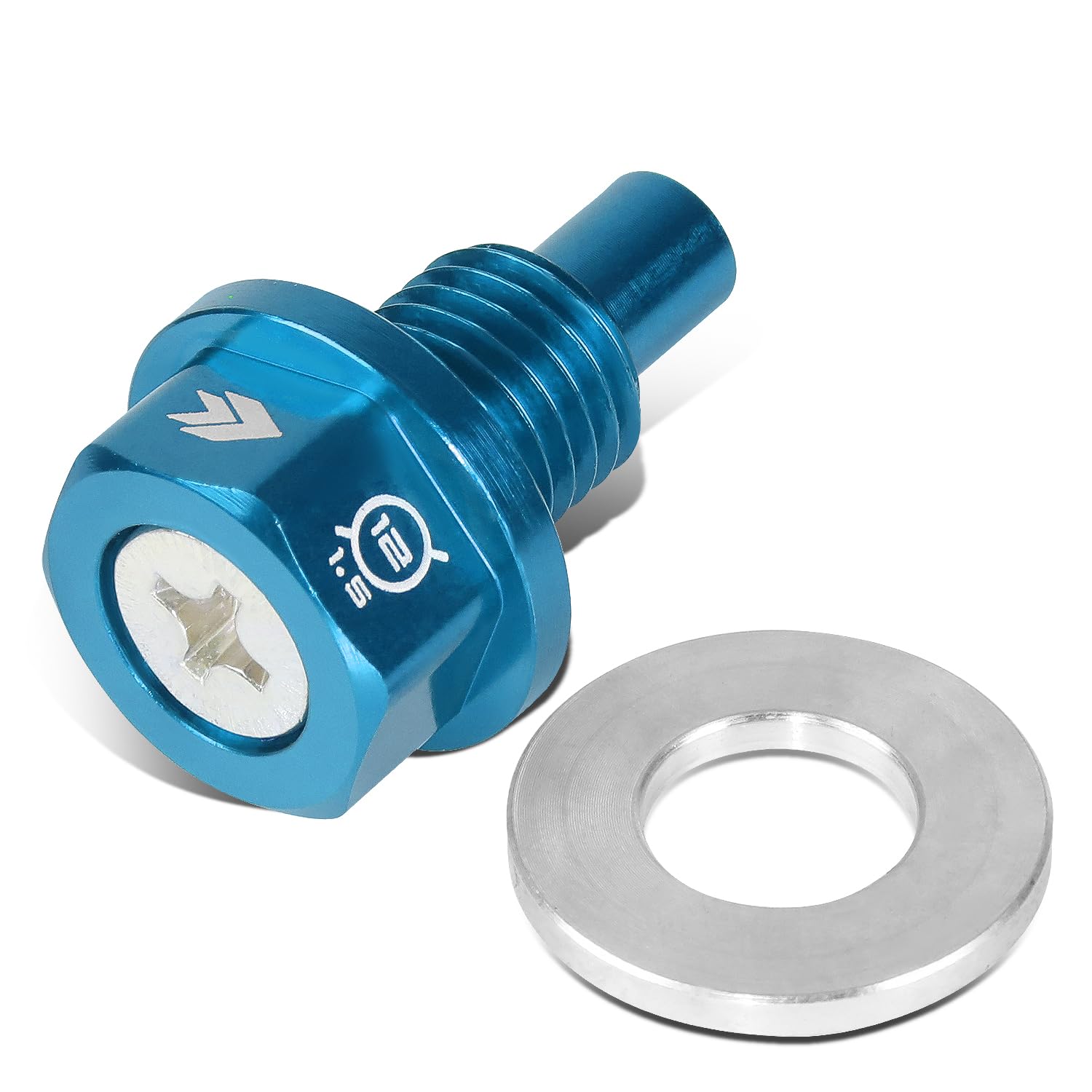 Magnetic Oil Drain Plug NRG Innovations, M12 X 1.5 Thread Size Engine Oil Drain Nut w/Washer, Blue, T-6061 Aluminum w/Stainless Steel Internal Magnet, NRG-NOP-400BL