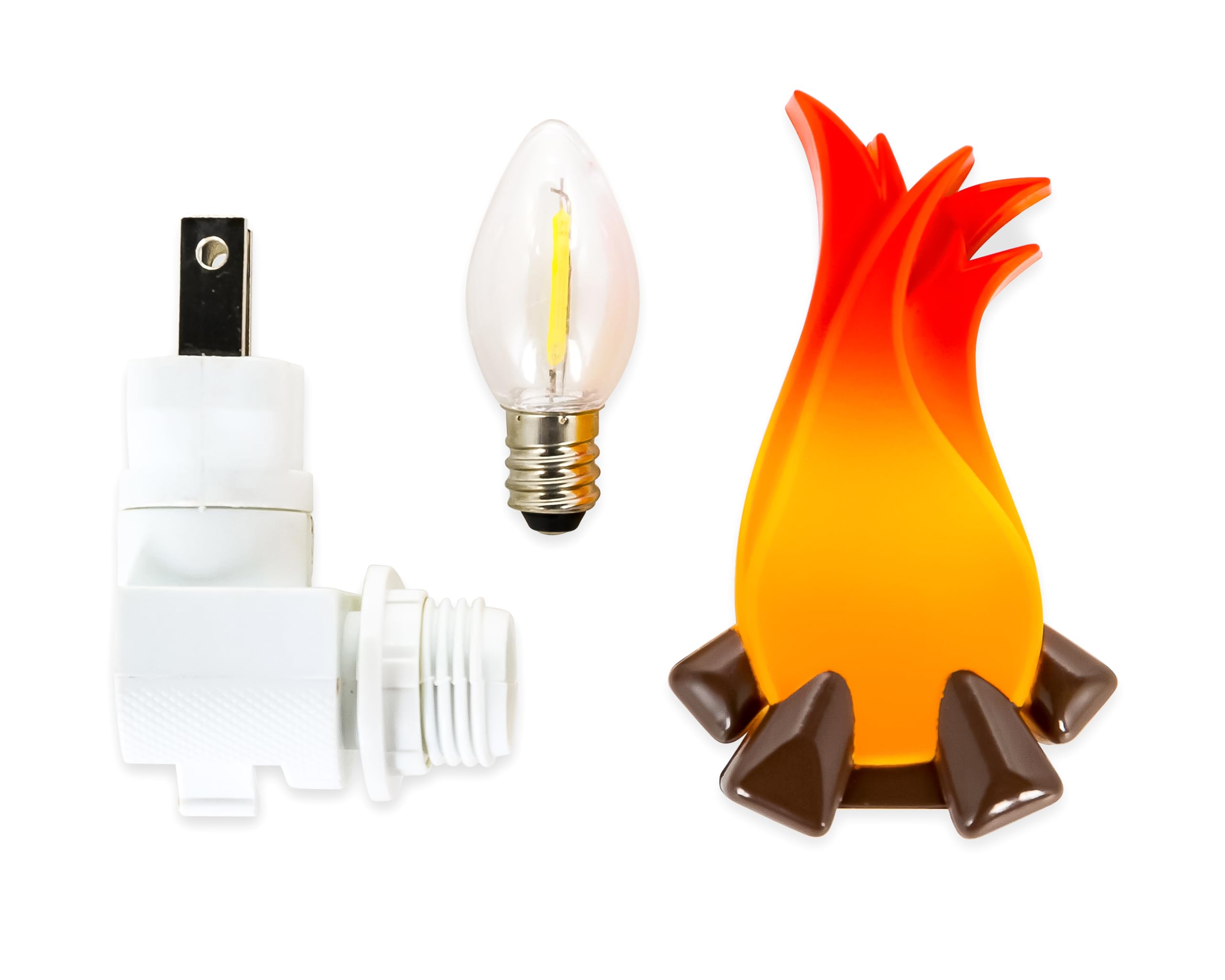 Camco Night Light Campfire Plug-in - Uses LED Bulbs, Creates Warm Glow - Camper Decor Features Fun Design, 360 Degree Swivel Base, and On/Off Switch - Great for RVs and Campers (53087)