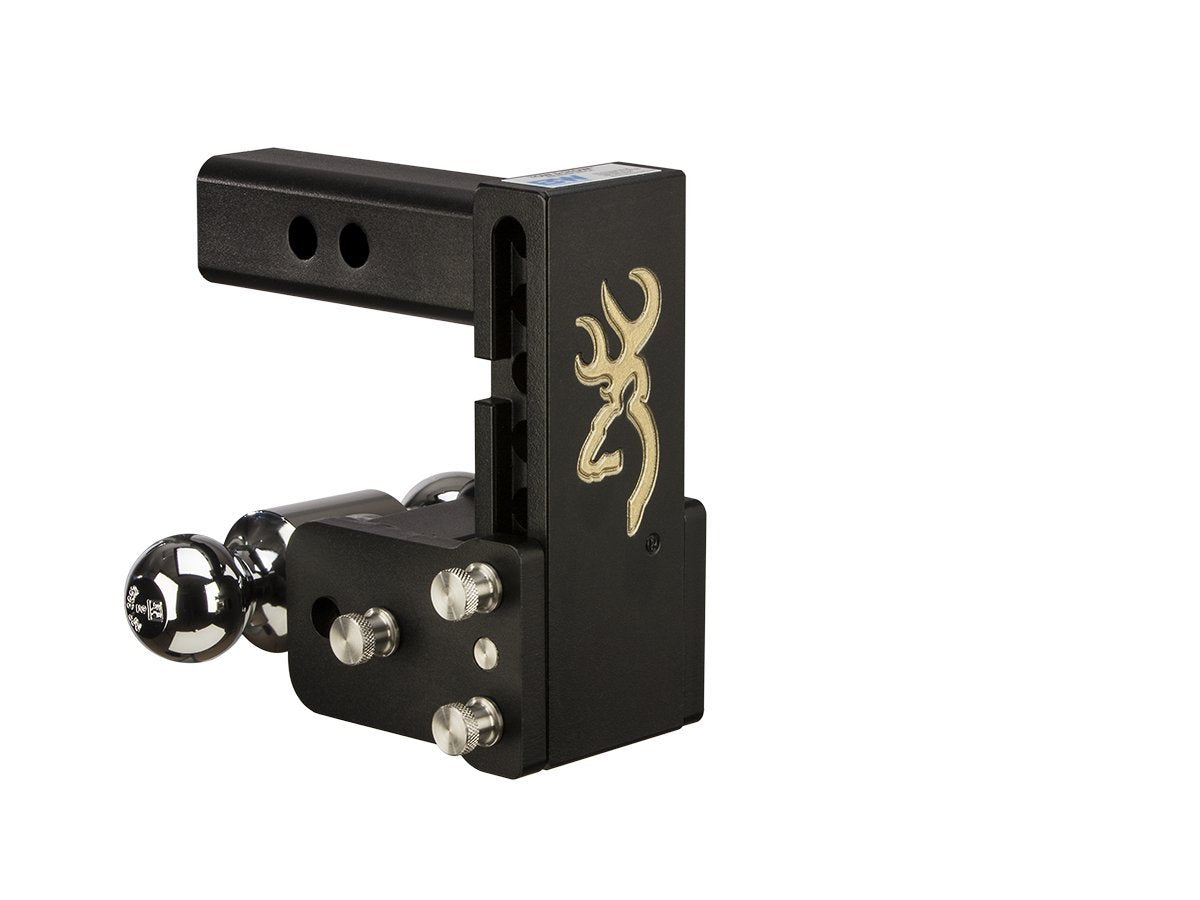 B&W Trailer Hitches Adjustable Tow & Stow Trailer Hitch Ball Mount with Browning Logo - Fits 2" Receiver, Dual Ball (2" x 2-5/16"), 5" Drop, 10,000 GTW - TS10037BB