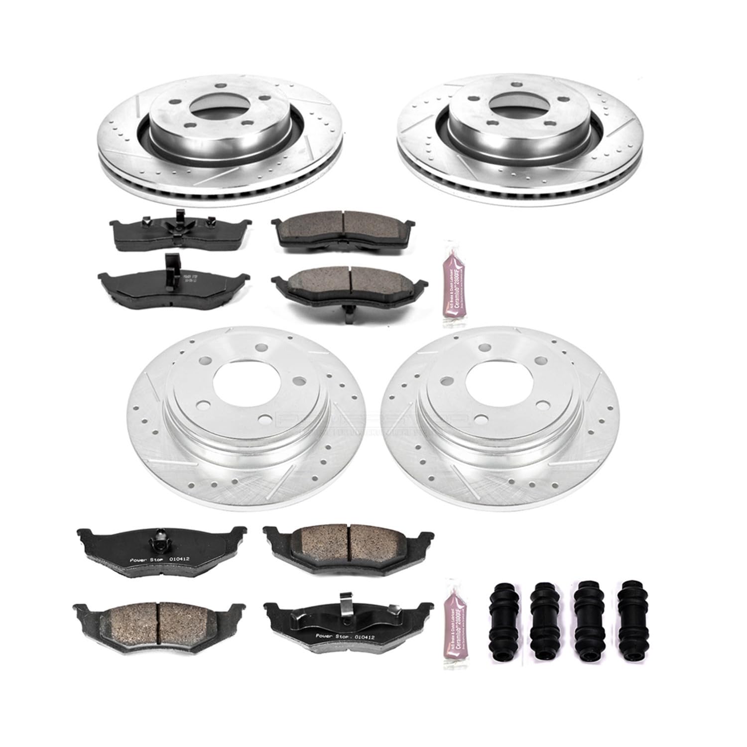 Power Stop K6178 Z23 Carbon Fiber Brake Pads Front and Rear with Drilled & Slotted Brake Rotors Kit For Chrysler Concorde 2000-2004, Dodge Intrepid 2000-2004 [Model Specific]