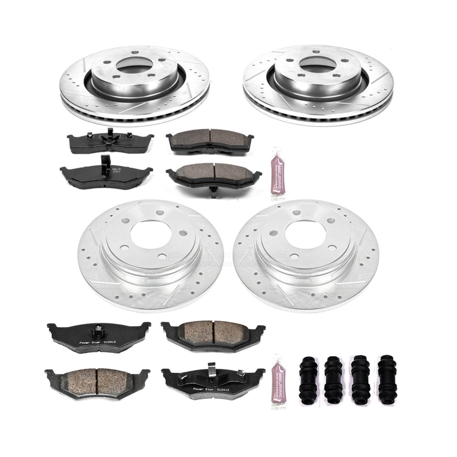 Power Stop K6178 Z23 Carbon Fiber Brake Pads Front and Rear with Drilled & Slotted Brake Rotors Kit For Chrysler Concorde 2000-2004, Dodge Intrepid 2000-2004 [Model Specific]