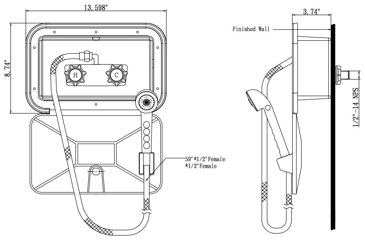 Dura Faucet RV Weatherproof DF-SA170-WT Exterior Shower Box Kit - Lock and Key (White)