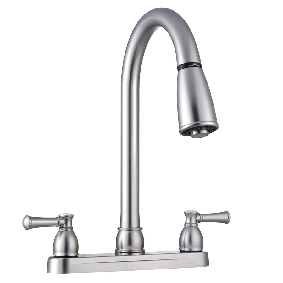 Dura Faucet RV DF-PK350L-SN Non-Metallic Low Weight Plastic Resin Two-Handle Pull-Down Kitchen Sink Faucet (Brushed Satin Nickel)