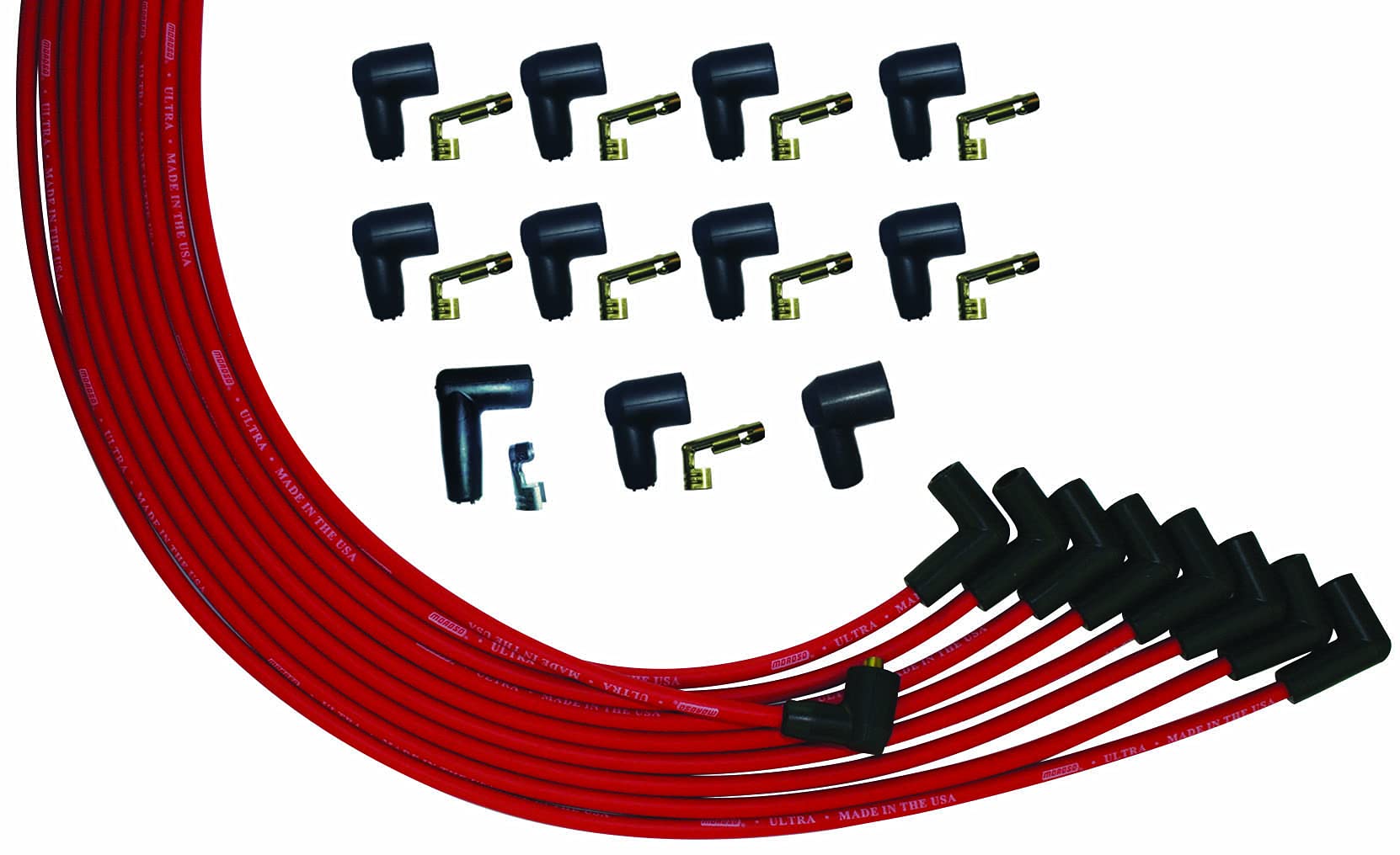 Ultra Series Moroso 52007 Universal Spark Plug Wires, 90 Degree Plug, Non HEI, in Red