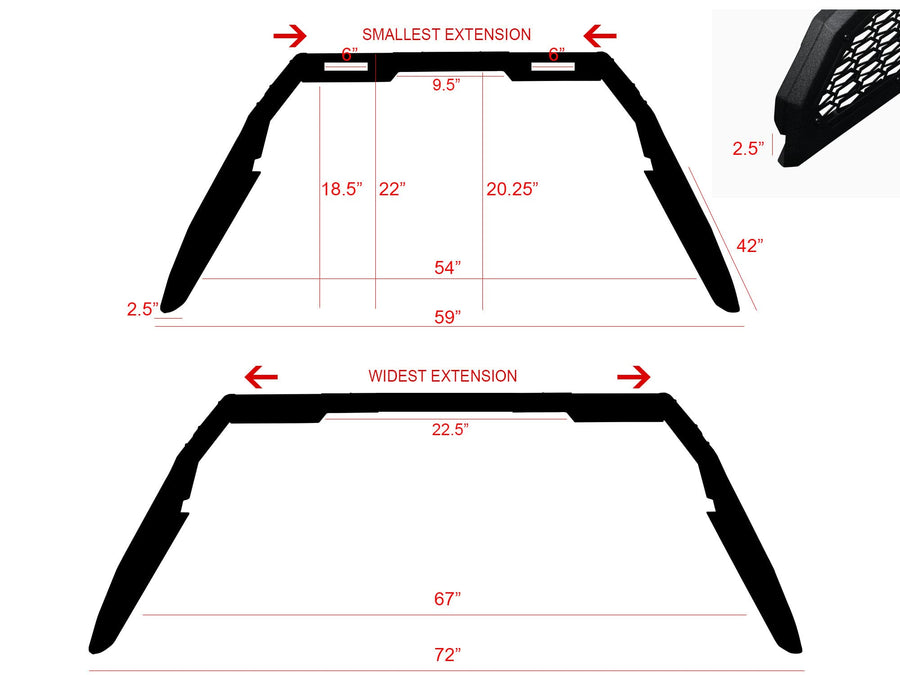 CR-S Modular Adjustable Chase Rack Armordillo USA 8708026 with LED Lights - Textured Black Fits 2009-2018 Dodge Ram 1500 2500 3500/2019-2022 Classic 1998-2022 Ford F250 F350 F450 F550, Full Size