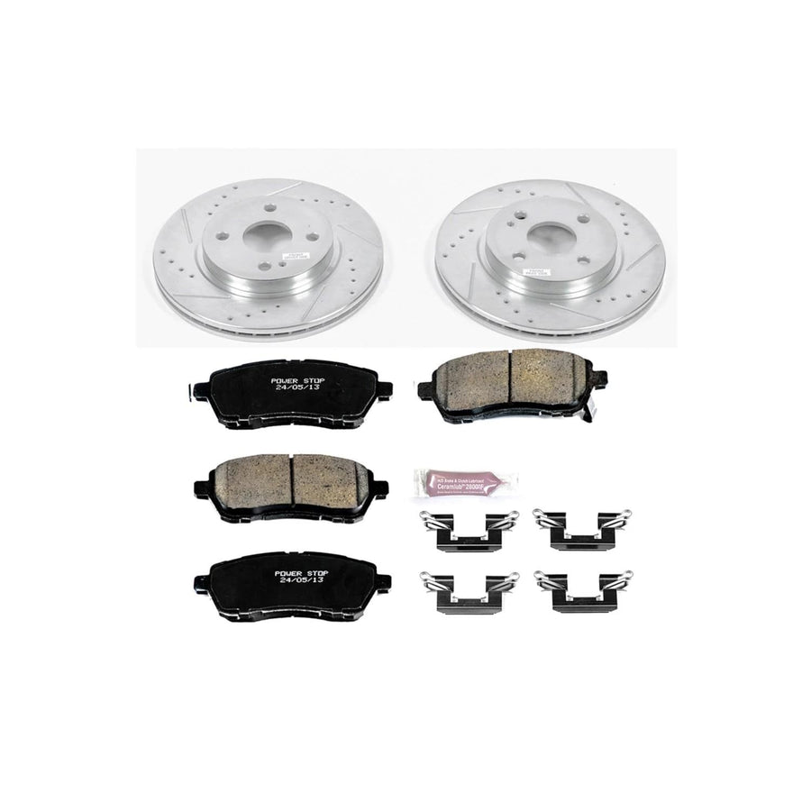 Power Stop K6344 Z23 Carbon Fiber Brake Pads with Drilled & Slotted Brake Rotors Kit For Mazda 2 2011-2014 [Model Specific]