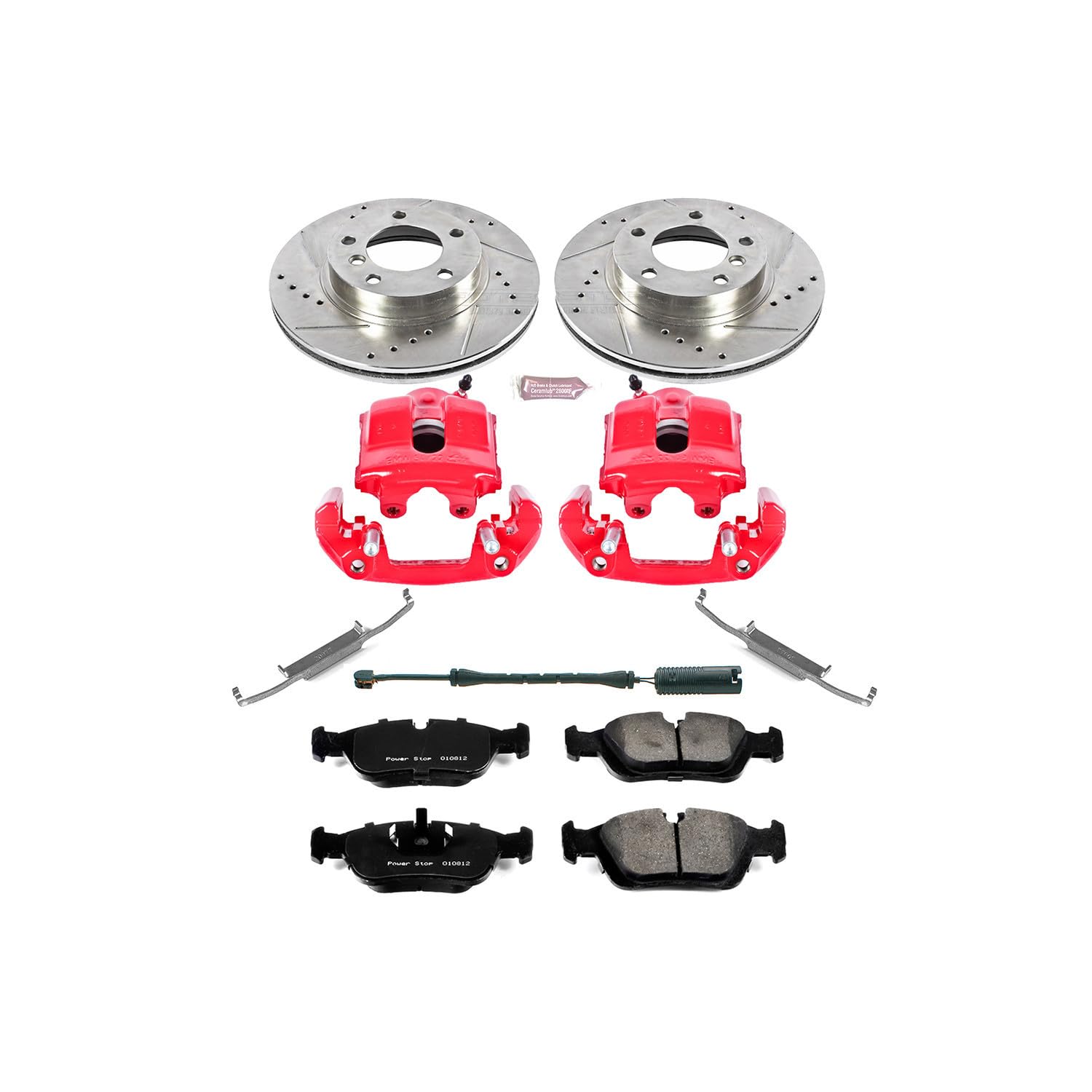 1-Click Performance Brake Kit Power Stop (KC496) with Calipers and 1 Front Sensor Wire For BMW 318i, BMW 318is, BMW 323i, BMW 323is, BMW 325i, BMW 325is, BMW 328i, BMW 328is, BMW Z3 [Model Specific]