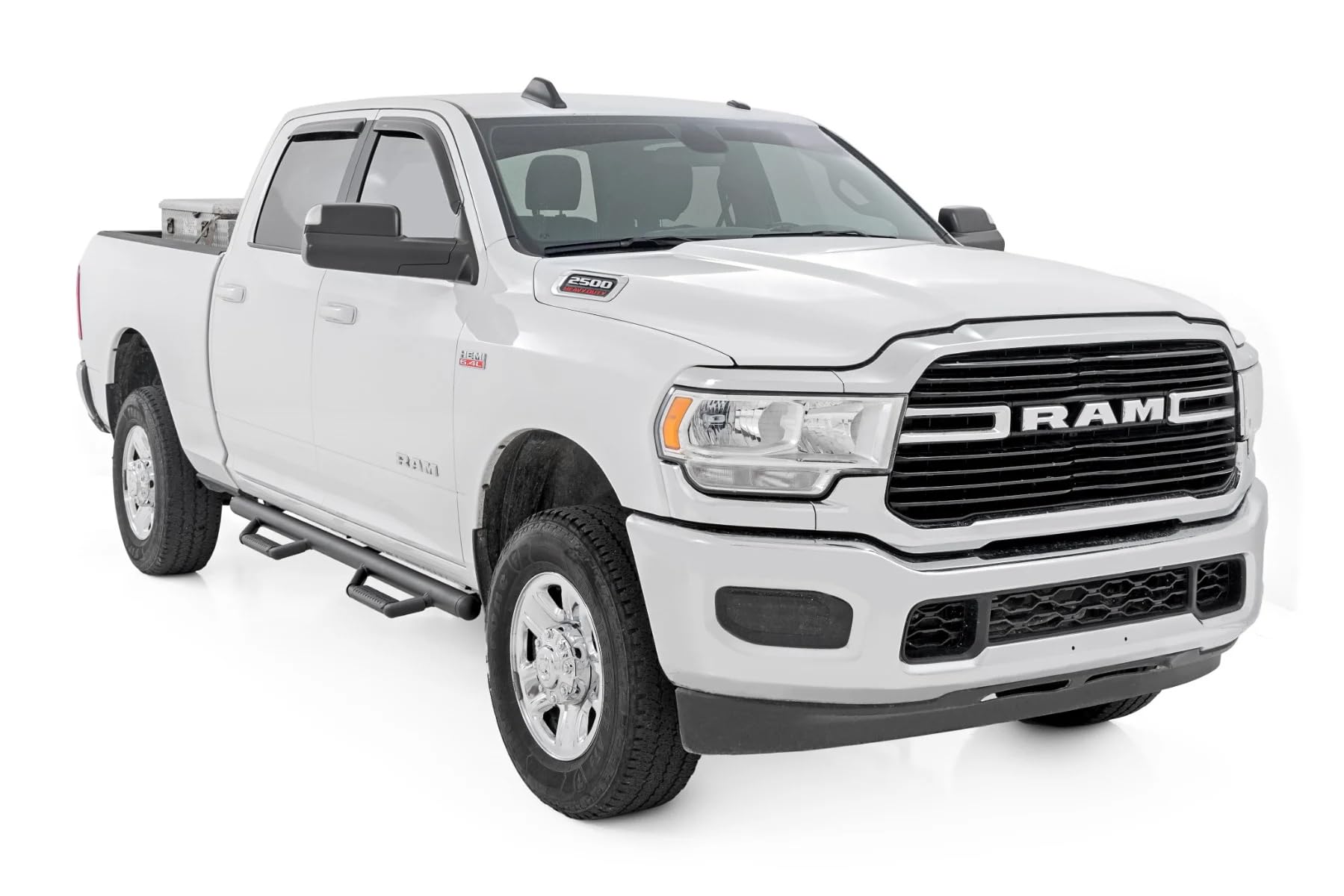 Rough Country Nerf Step Bars for Ram Dodge 1500/2500/3500 (2019-2025) SRW Crew Cab - Rugged Full Length Nerf Bars with Side Steps, Bolt-On Install