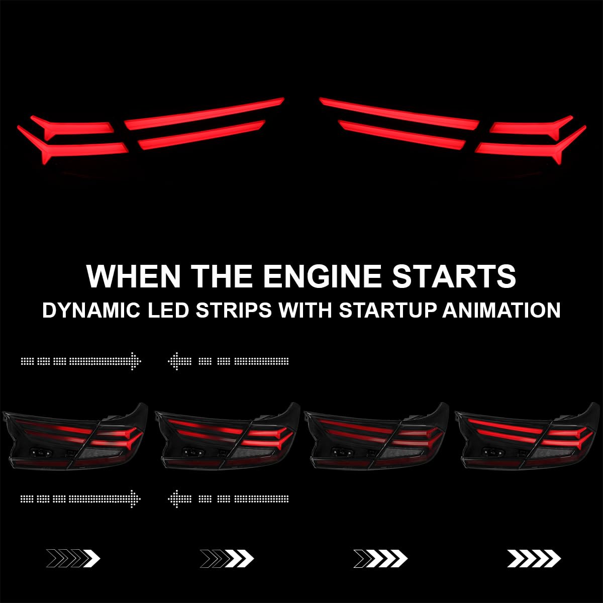 Black Smoke LED Sequential Tail Lights SPEC-D TUNING w/Red Light Bars and Startup Animation Compatible with 2018-2022 Honda Accord 4Dr Sedan, Left + Right Pair Assembly