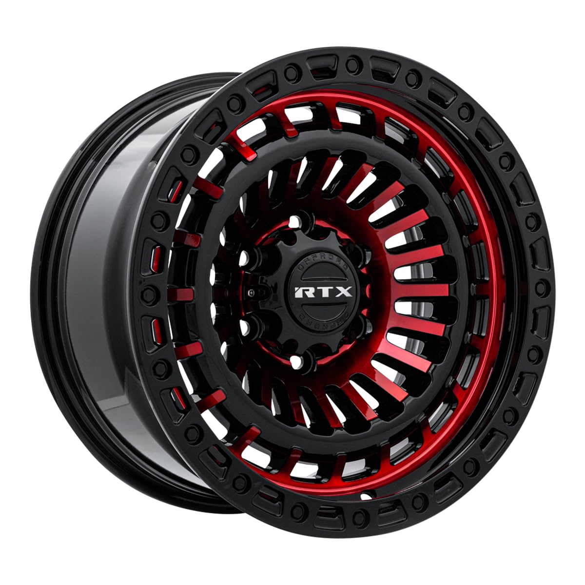 MOAB RTX Custom Wheel - 18x9, 0 Offset, 6x139.7 Bolt Pattern, 106.1mm Hub - Gloss Black with Machined Red Face Rim