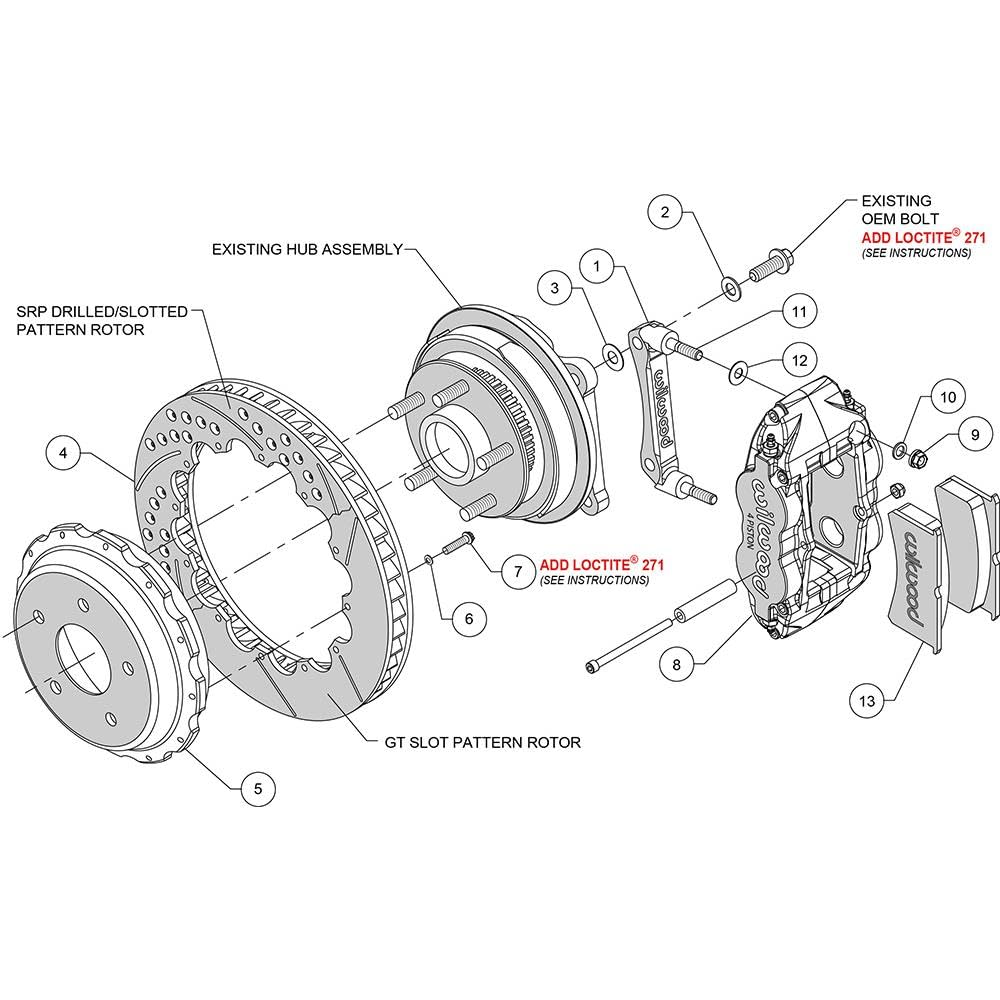 140-9830-DR WILWOOD FNSL4R Rear Kit,12.88", Drilled, Red 98-02 Camaro/Firebird