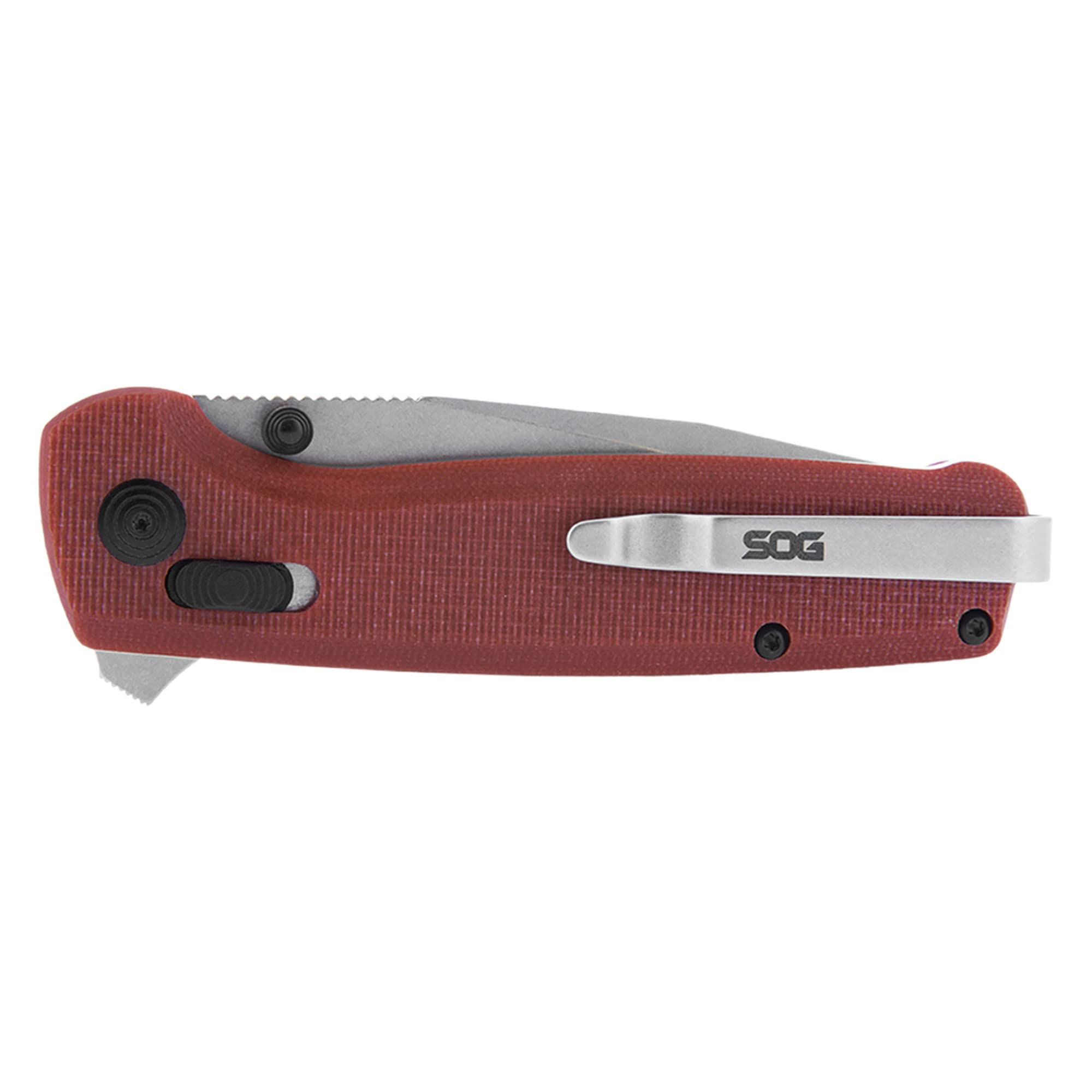 SOG Folding Pocket Knife Terminus XR G10- Ambidextrous EDC Knife with Adjustable Belt Clip, G10 Handle, and Stonewashed Hardware- Crimson (TM1023-CP)