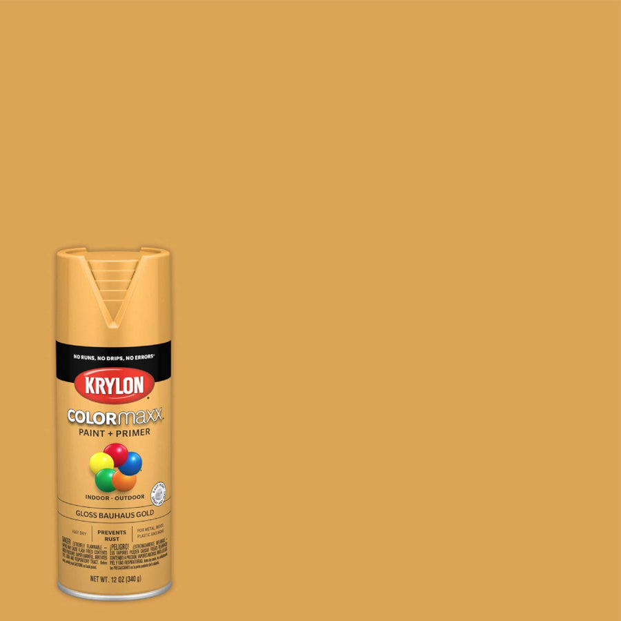 Krylon K05504007 Spray Paint and Primer COLORmaxx for Indoor/Outdoor Use, Gloss Bauhaus Gold, 12 Ounce (Pack of 1)